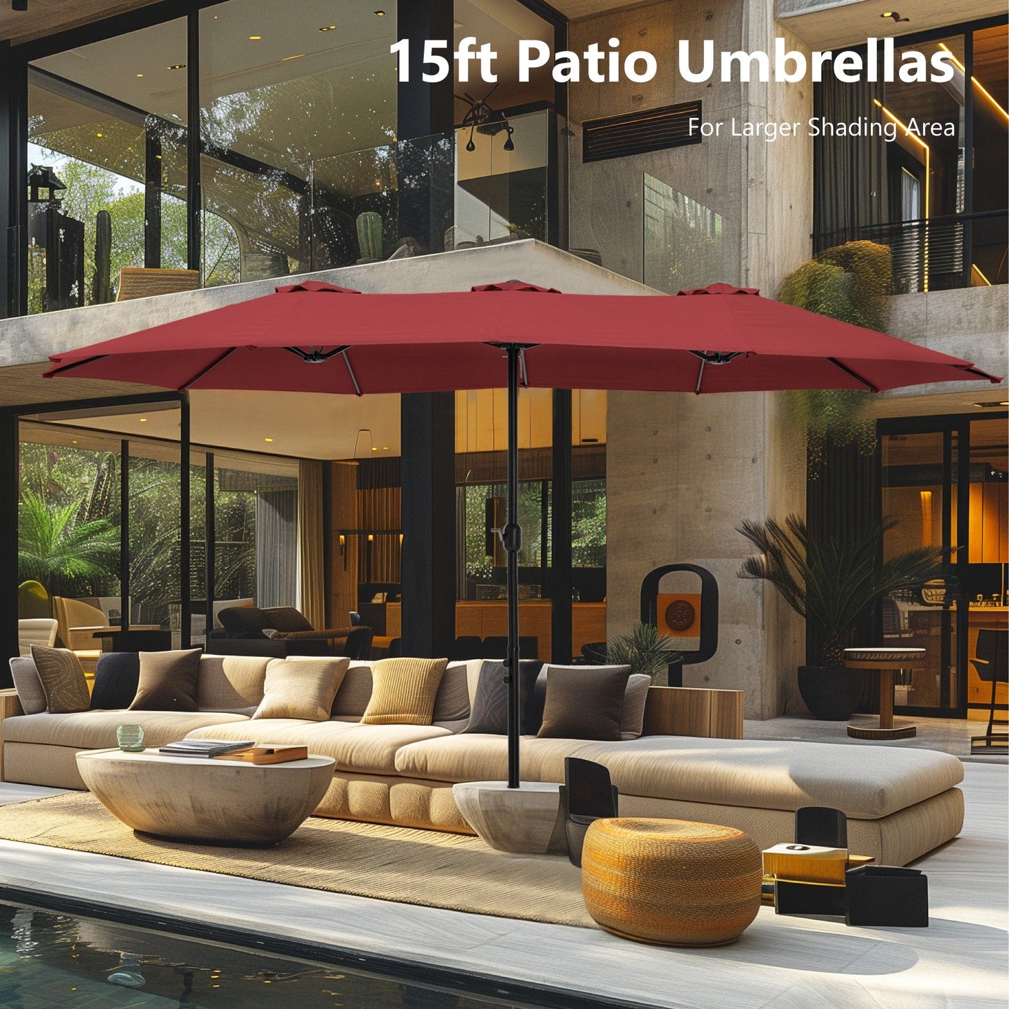 MAISON ARTS 15ft Double-Sided Patio Extra Large Twin Umbrella with Base Included