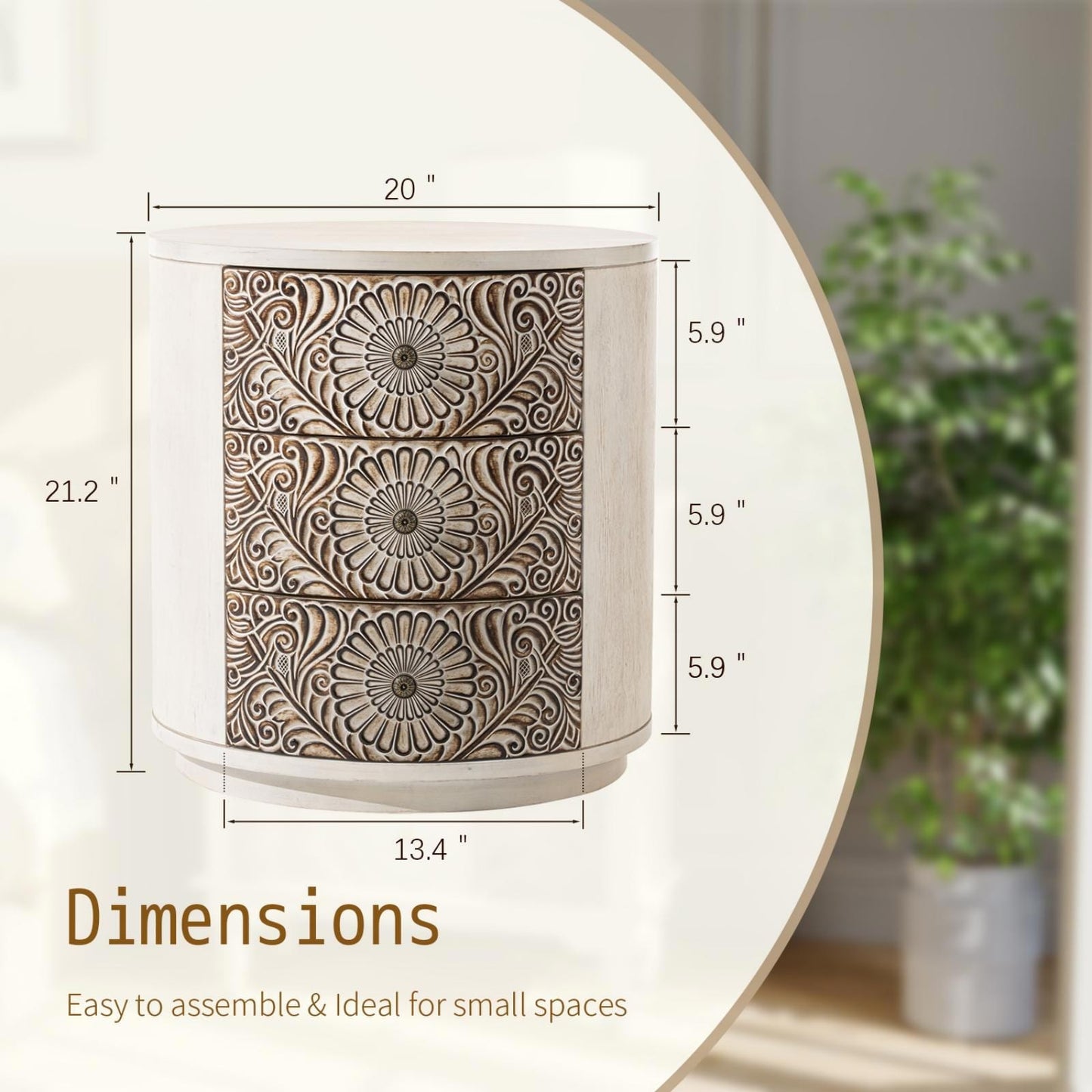 COSIEST Vintage Brown Pattern Solid Wood Nightstand with Drawers