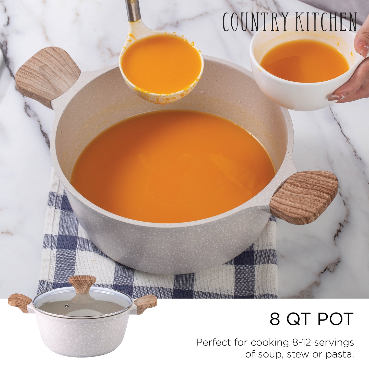 Country Kitchen Non-Stick Cast Aluminum Cookware Set - Durable Kitchen Cookware for Everyday Cooking, 6-11 Pc