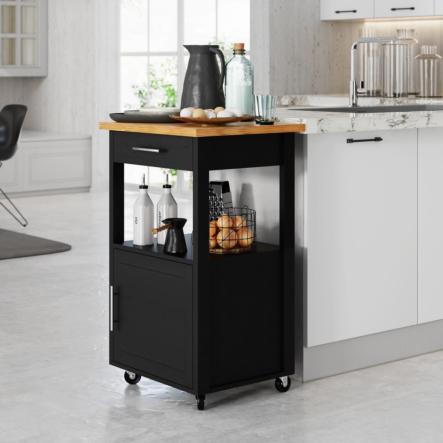 Futzca Kitchen Island Cart with Storage,Rolling Kitchen Island Side Table on Wheels with Worktop, White - N/A