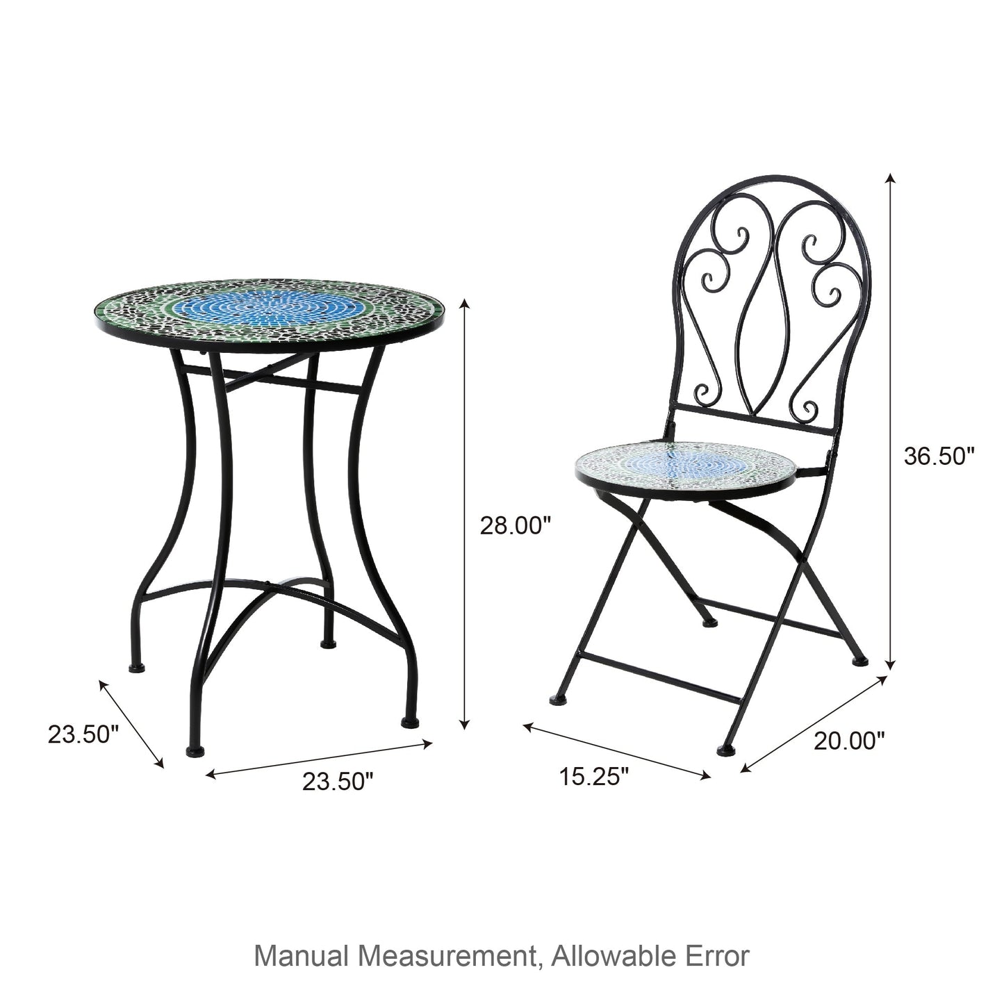 Ensemble bistrot pliant d'extérieur en métal Glitzhome 3 pièces avec table et chaises
