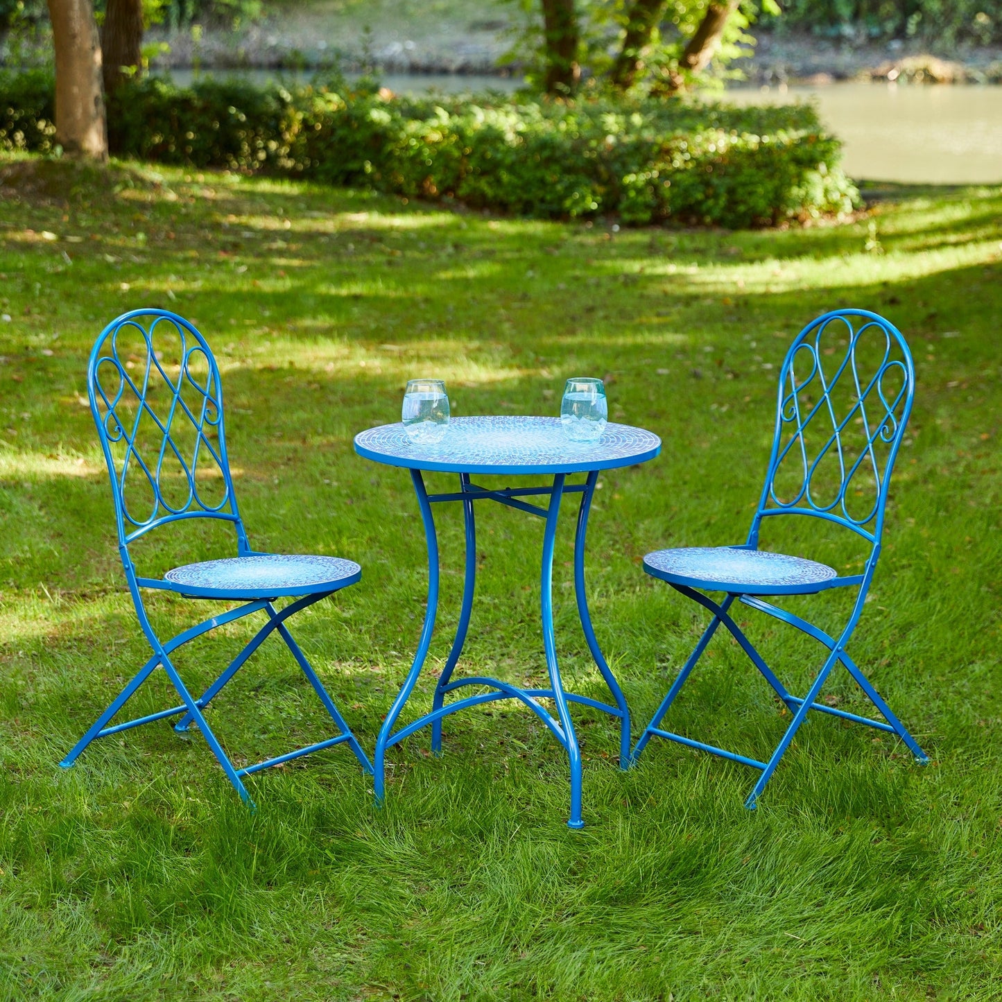 Ensemble bistrot pliant d'extérieur en métal Glitzhome 3 pièces avec table et chaises