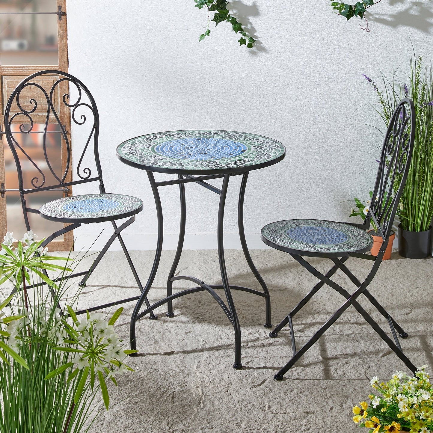 Ensemble bistrot pliant d'extérieur en métal Glitzhome 3 pièces avec table et chaises