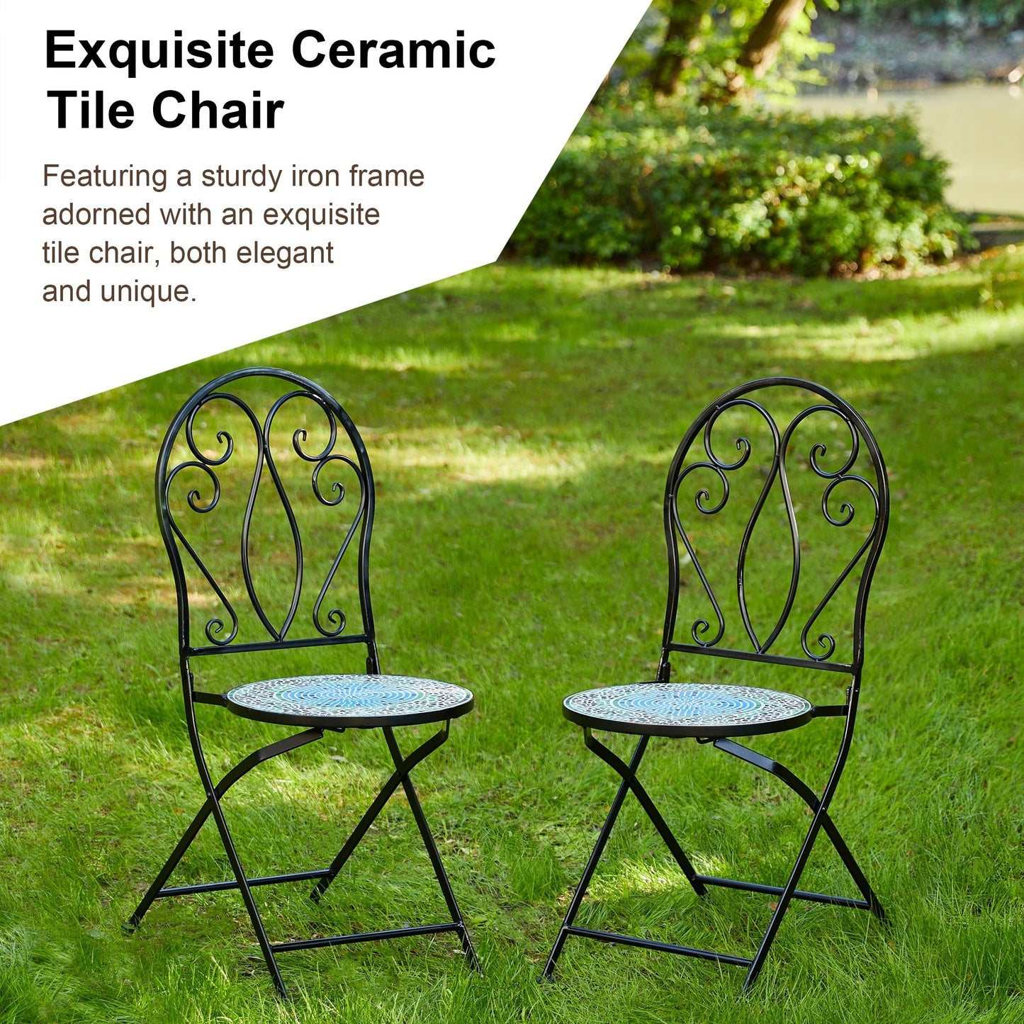 Ensemble bistrot pliant d'extérieur en métal Glitzhome 3 pièces avec table et chaises