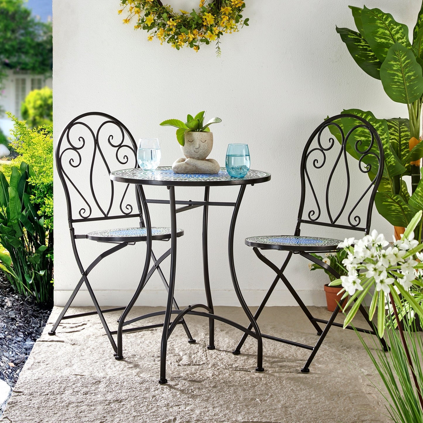 Ensemble bistrot pliant d'extérieur en métal Glitzhome 3 pièces avec table et chaises