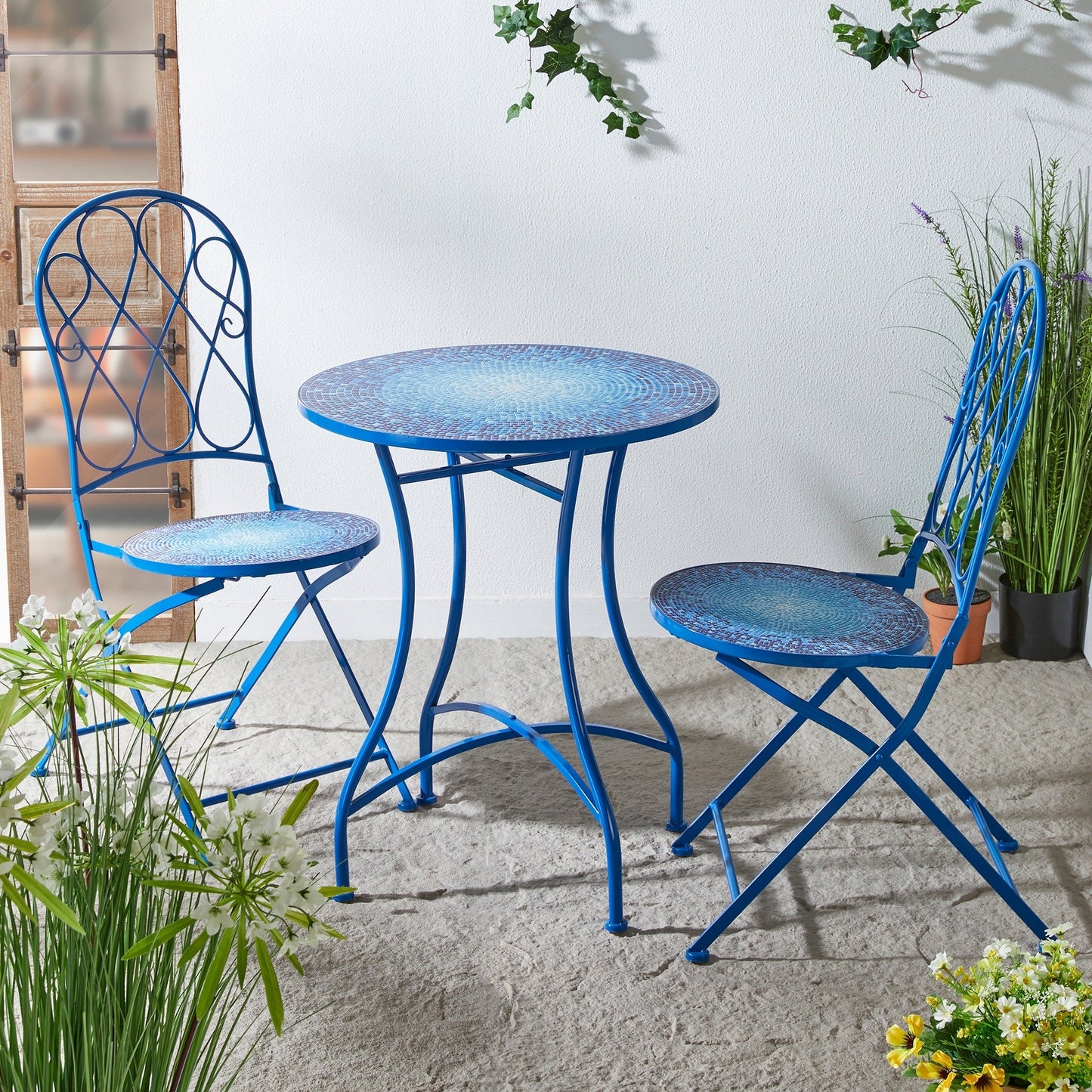 Ensemble bistrot pliant d'extérieur en métal Glitzhome 3 pièces avec table et chaises
