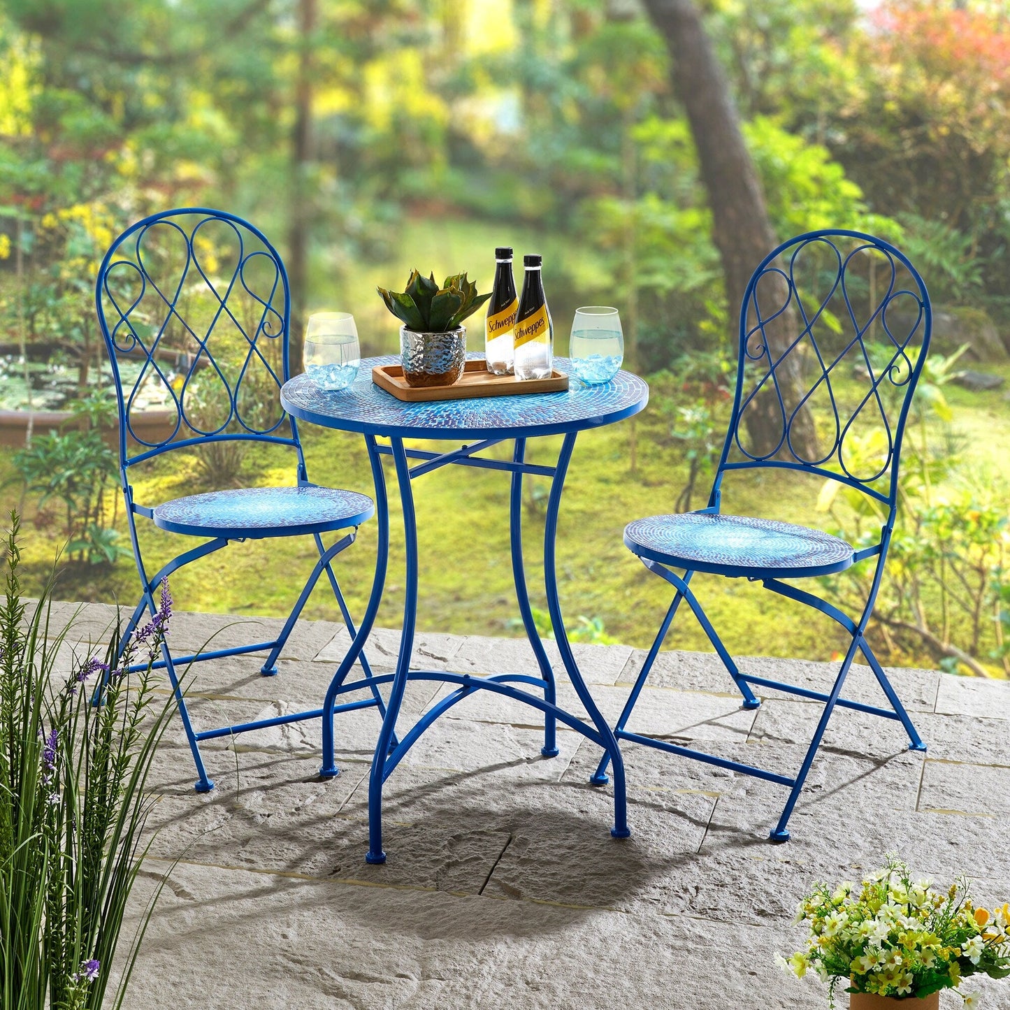 Ensemble bistrot pliant d'extérieur en métal Glitzhome 3 pièces avec table et chaises