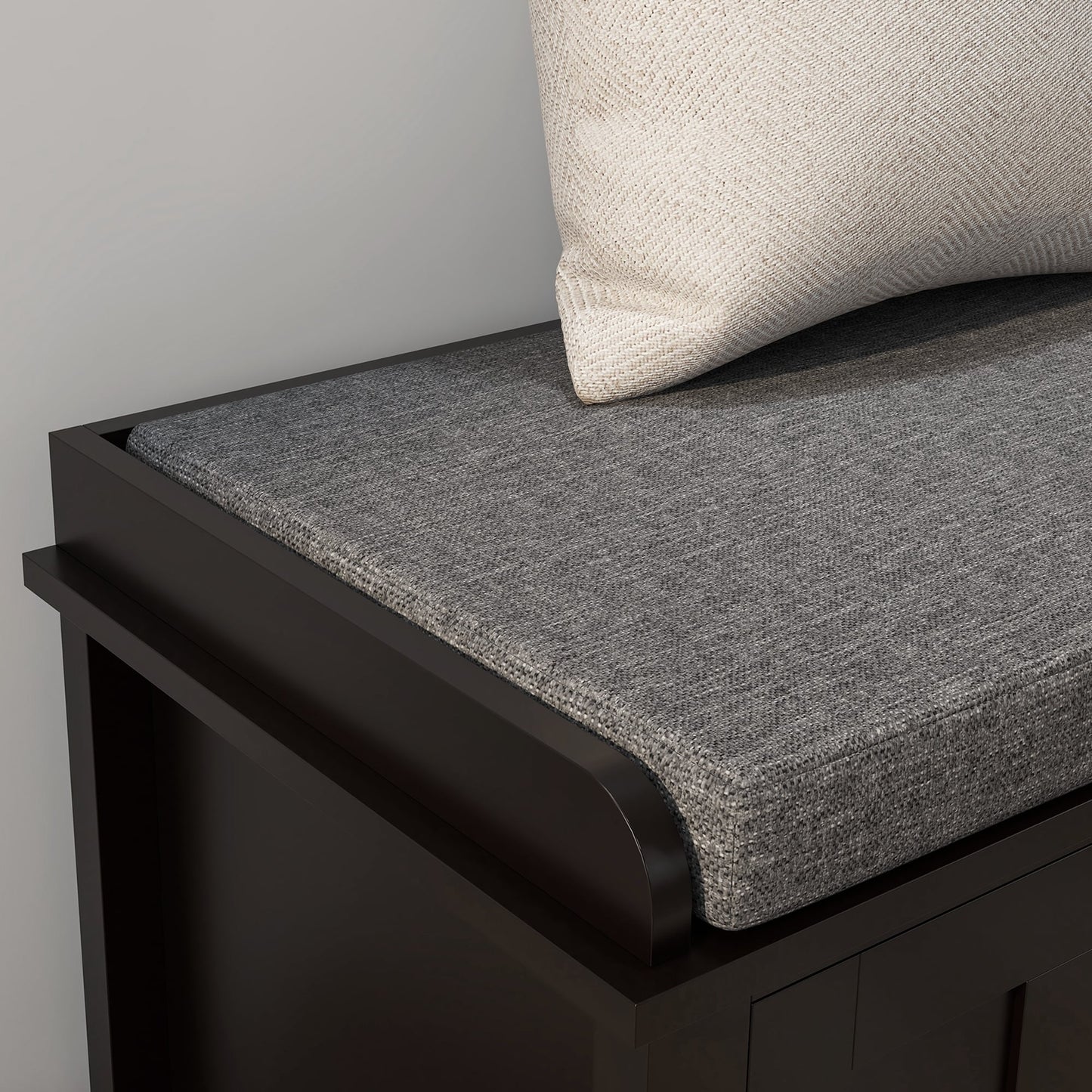 HOMCOM Entryway Shoe Bench Storage Ottoman with Adjustable Shelving, 6 Compartments, and Padded Seat, White/Grey