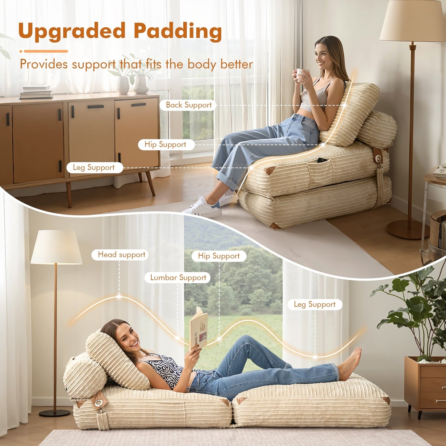 Canapé pliant moderne en velours côtelé HOOOWOOO