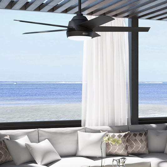Hunter 52 Skyflow Outdoor Ceiling Fan w/ LED Light Kit, Wall Control - Coastal Modern Contemporary - WeatherMax - WET-RATED!