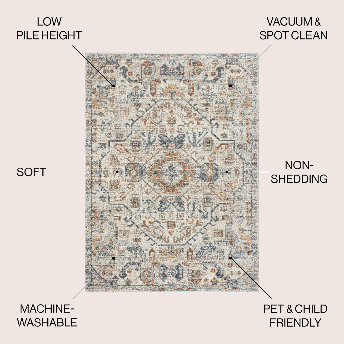 JONATHAN Y Brandy Bohemian Medallion Low-Pile Machine-Washable Cream/Terra Area Rug