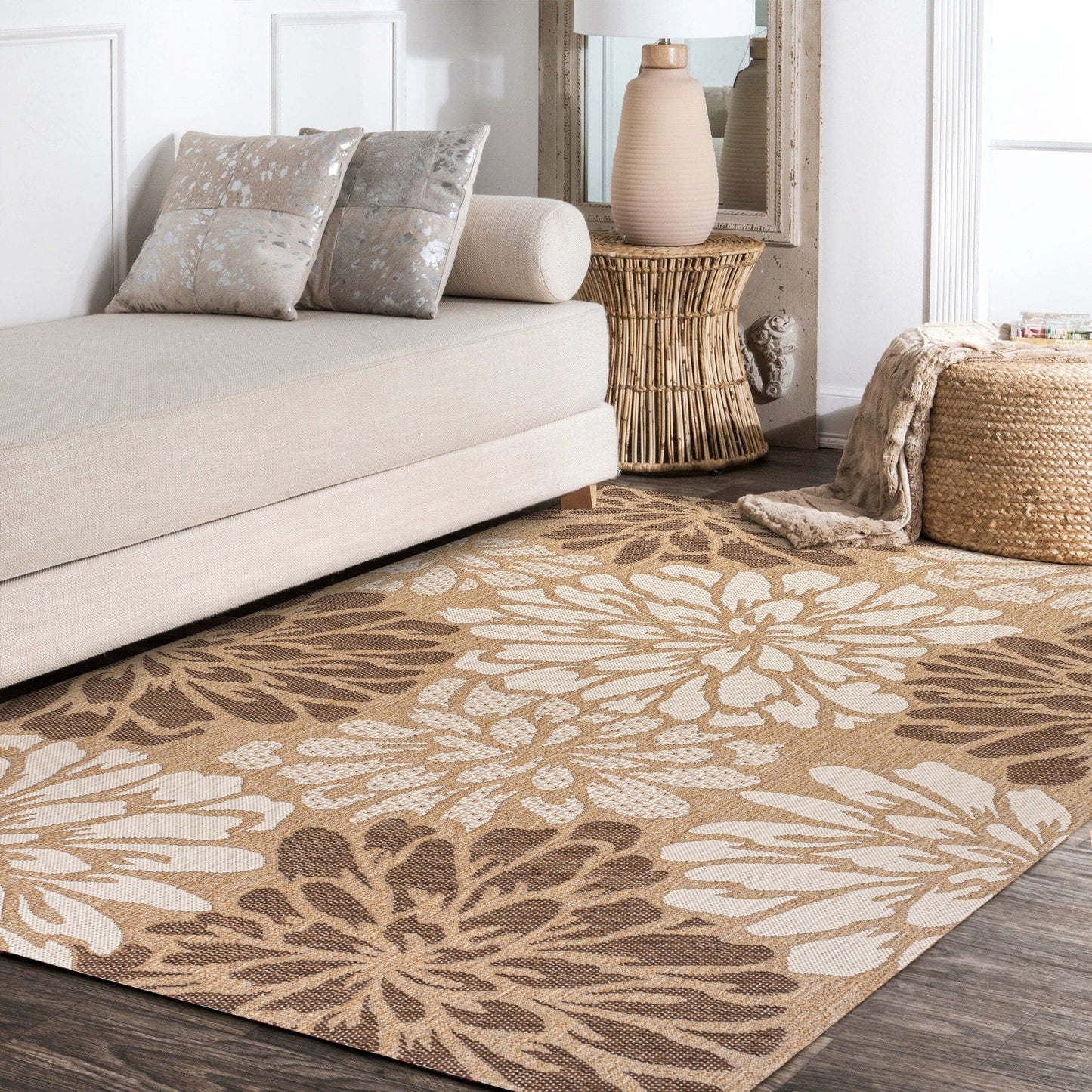 JONATHAN Y Floral Textured Weave Indoor/Outdoor Area Rug