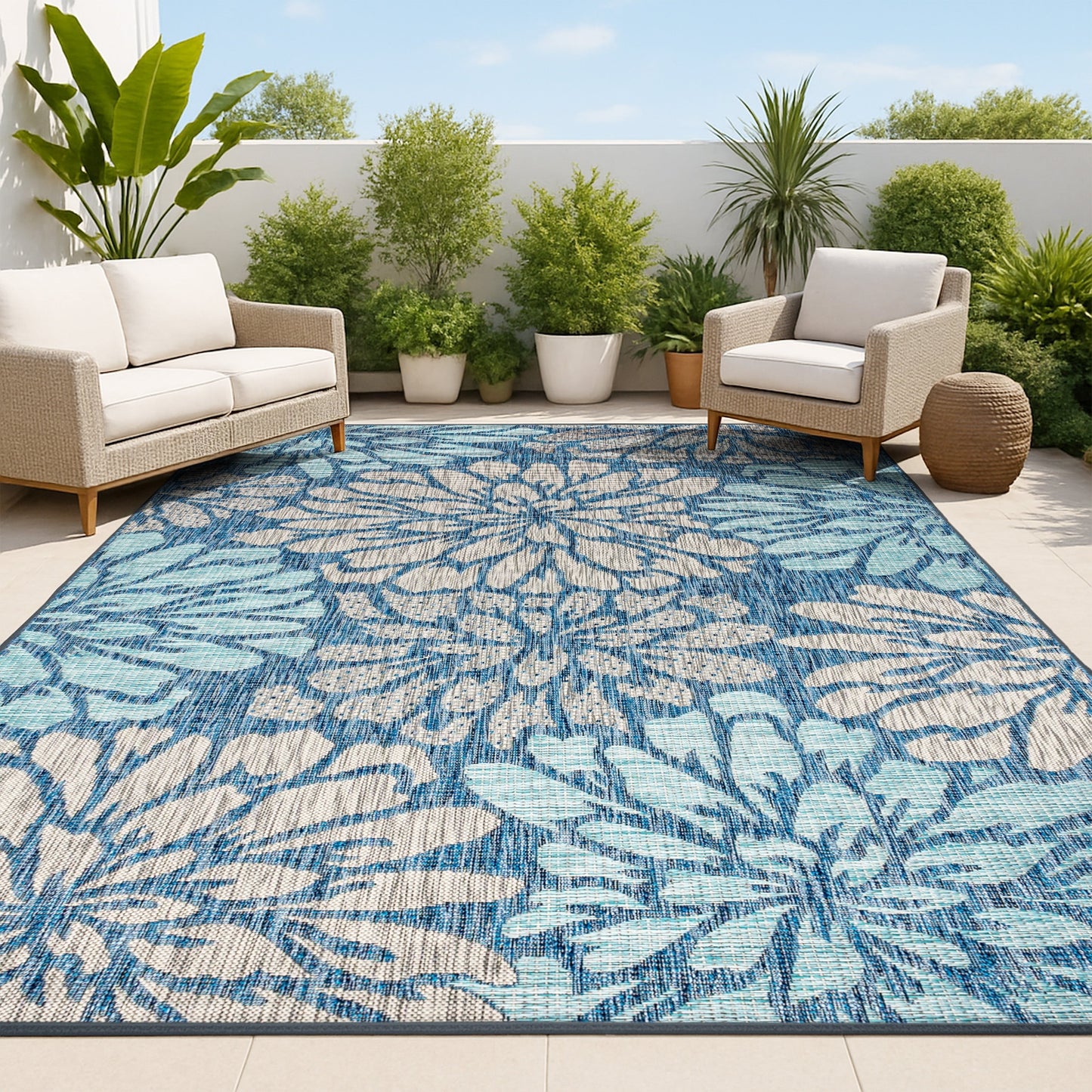 JONATHAN Y Floral Textured Weave Indoor/Outdoor Area Rug