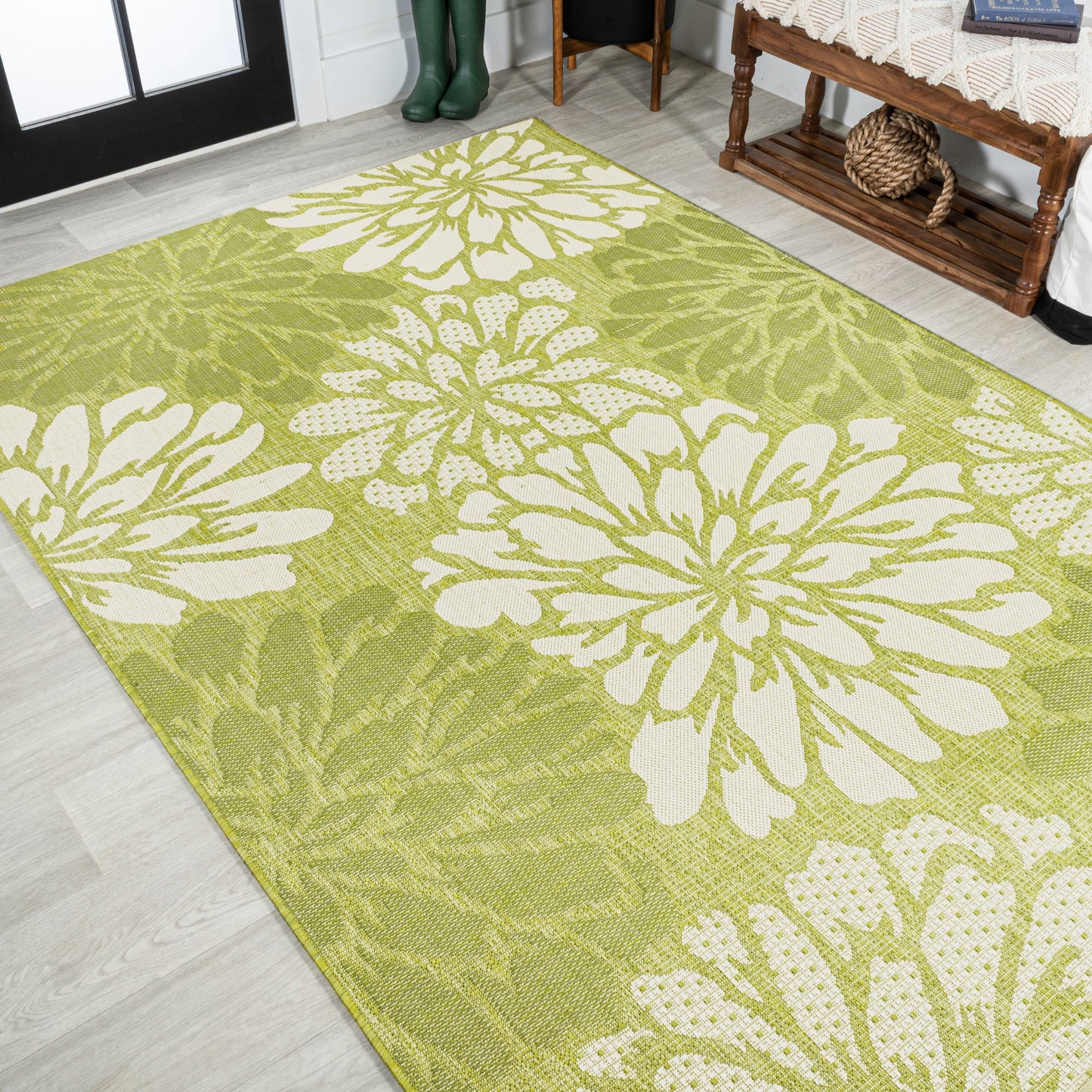 JONATHAN Y Floral Textured Weave Indoor/Outdoor Area Rug