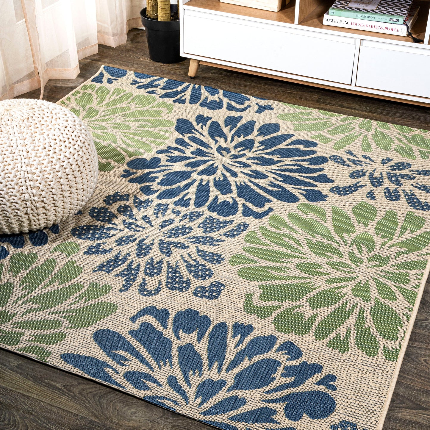 JONATHAN Y Floral Textured Weave Indoor/Outdoor Area Rug