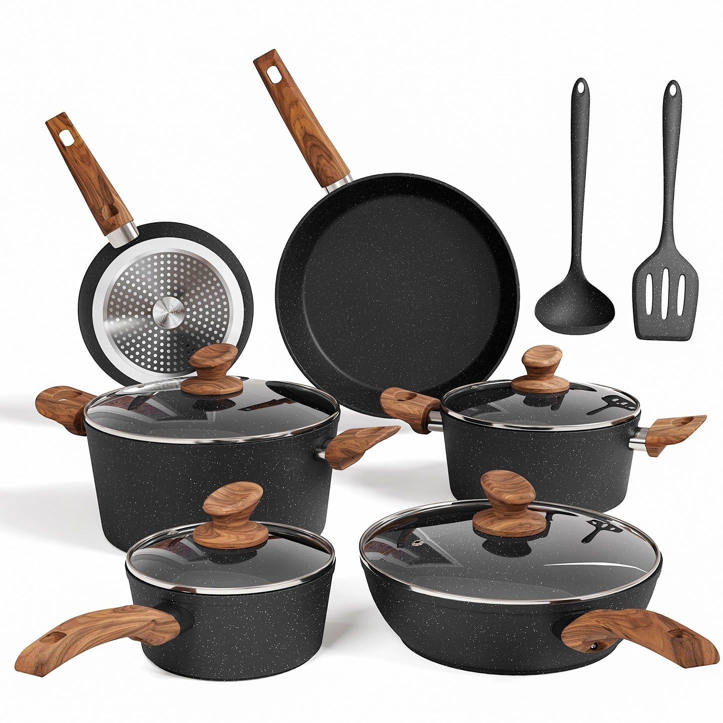 Kitchen Cookware Sets Nonstick, 12 Piece Pots and Pans Set Granite Cooking Set