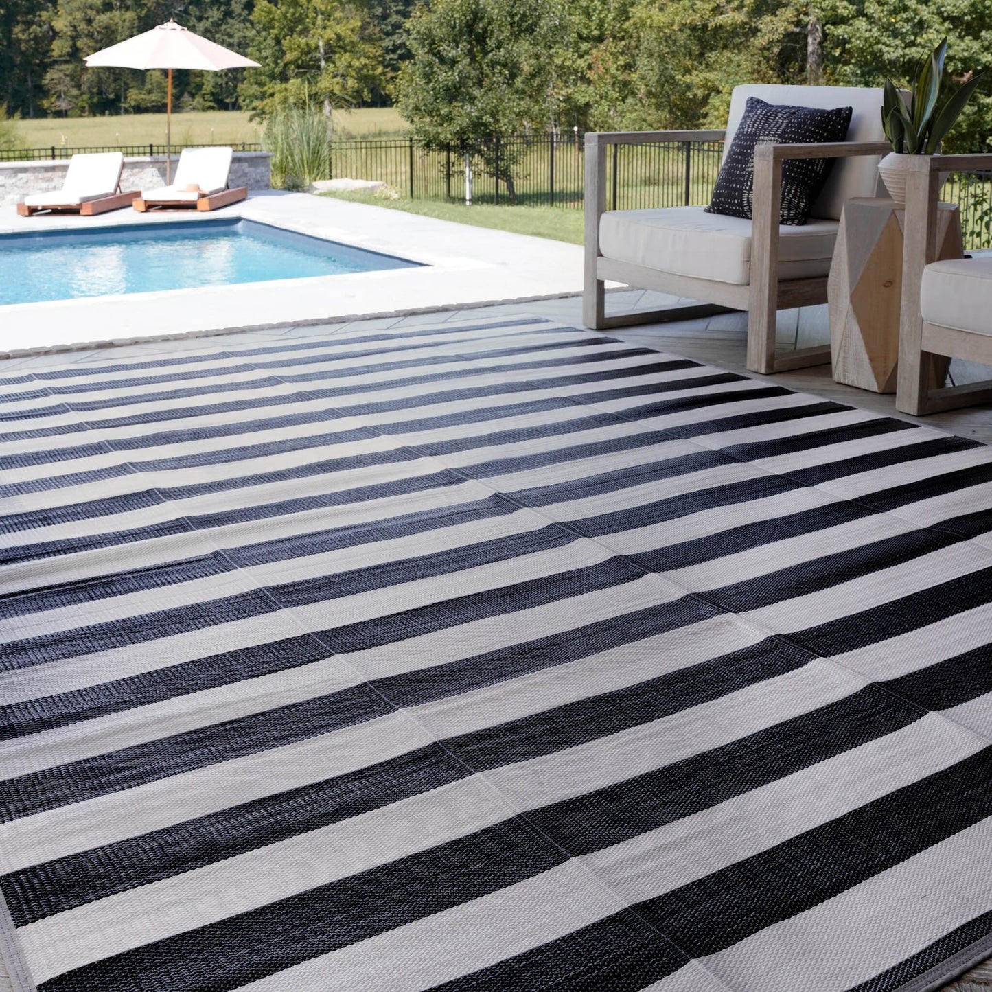 Lalune Beach Stripe Indoor Outdoor Area Rug