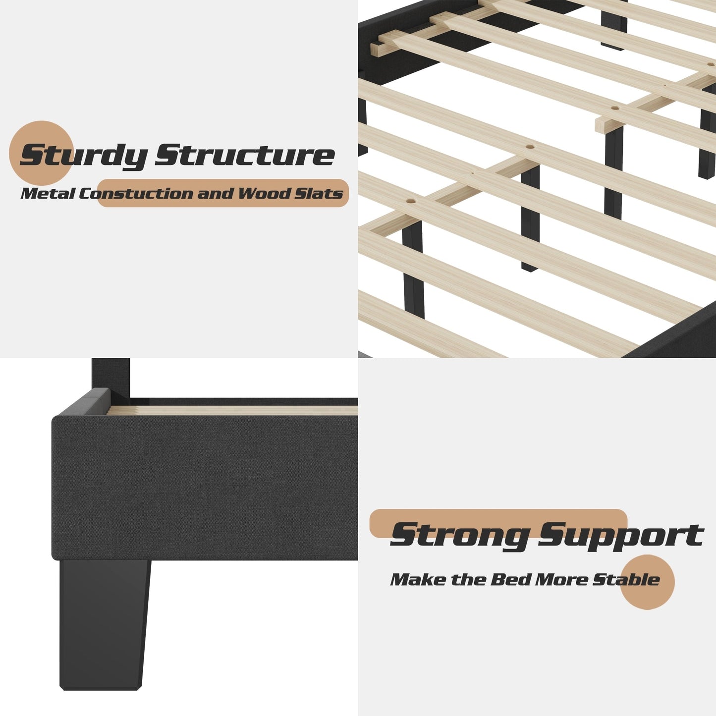 Lifezone Adjustable Queen Size Upholstered Platform Bed Frame