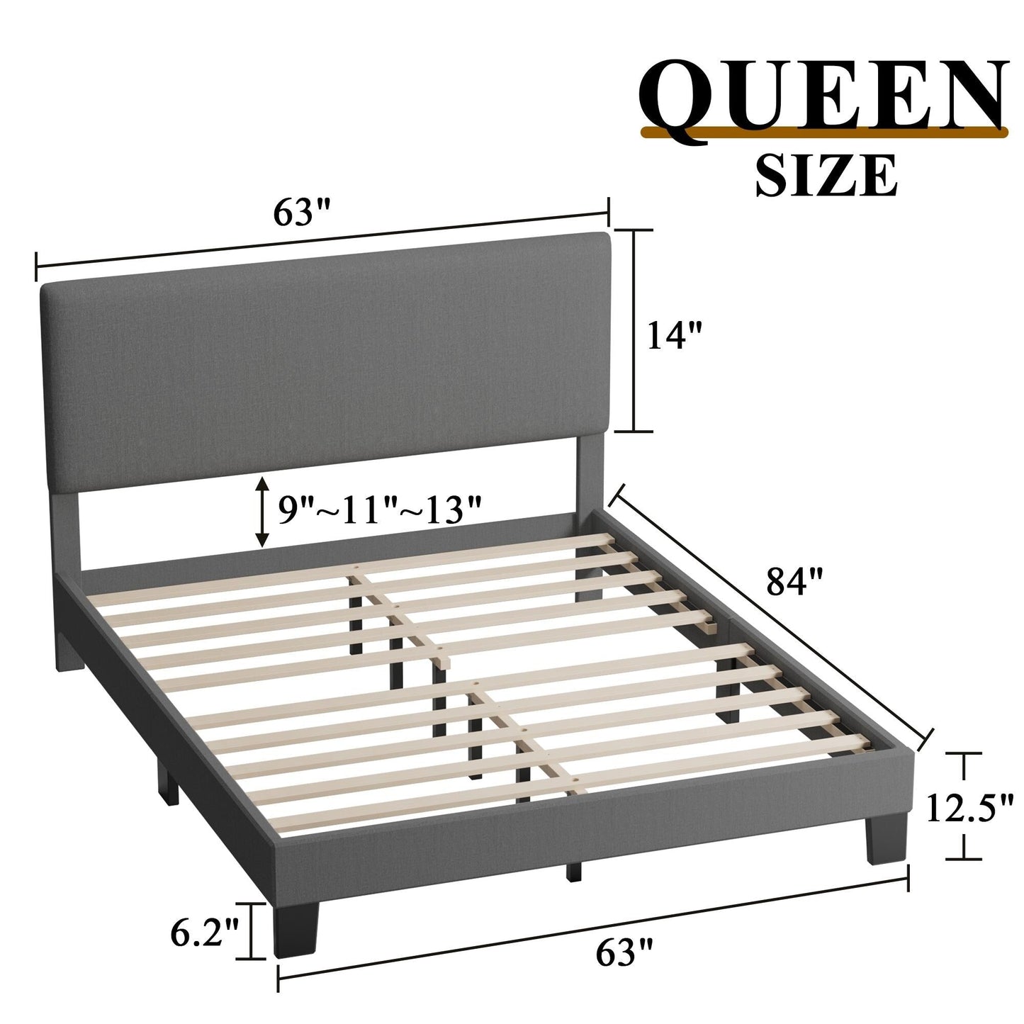 Lifezone Adjustable Queen Size Upholstered Platform Bed Frame