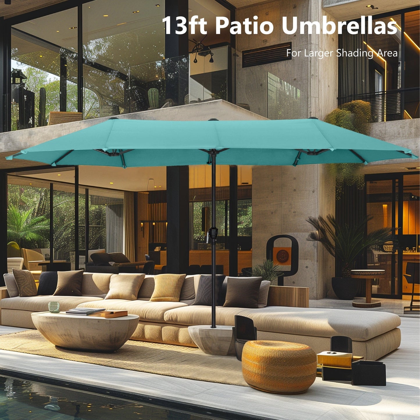 MAISON ARTS 13ft Double -Sided Patio Umbrella Extra Large with Crank