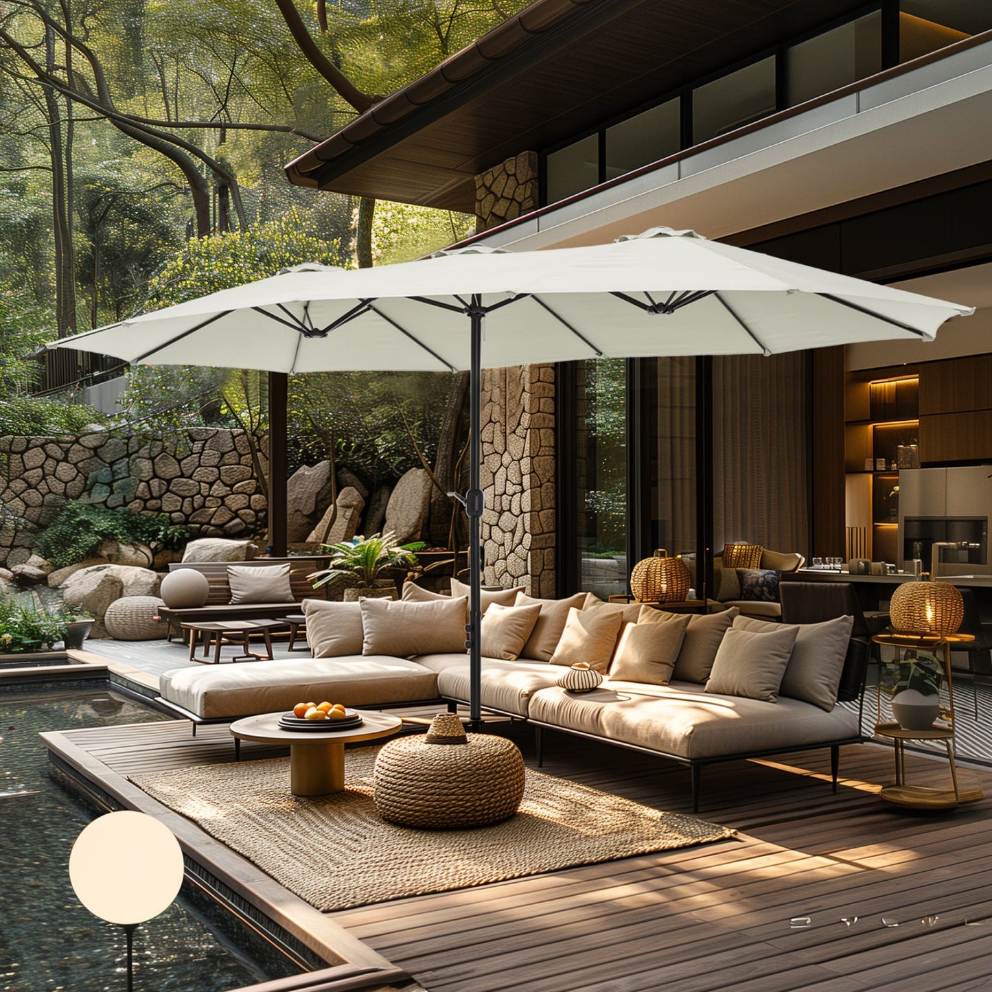MAISON ARTS 15ft Double-Sided Patio Extra Large Twin Umbrella with Base Included