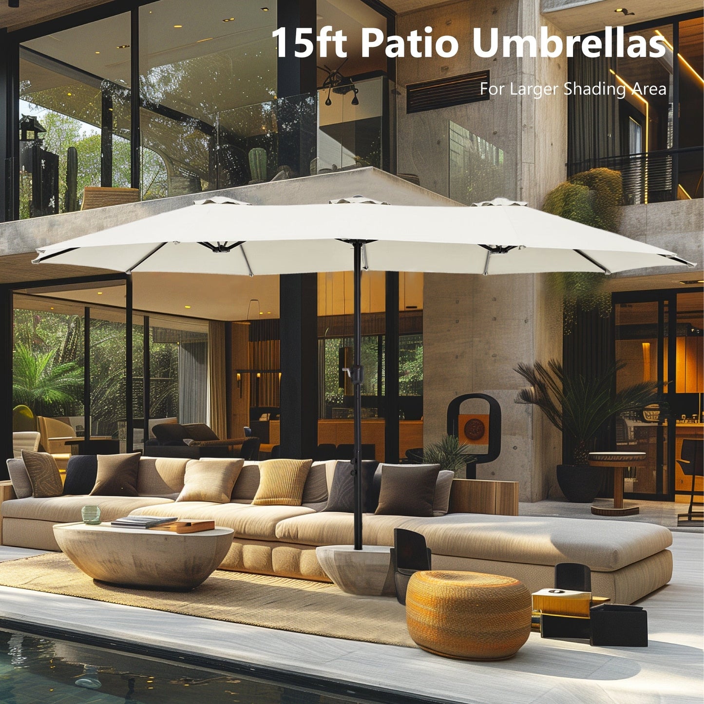 MAISON ARTS 15ft Double-Sided Patio Extra Large Twin Umbrella with Base Included