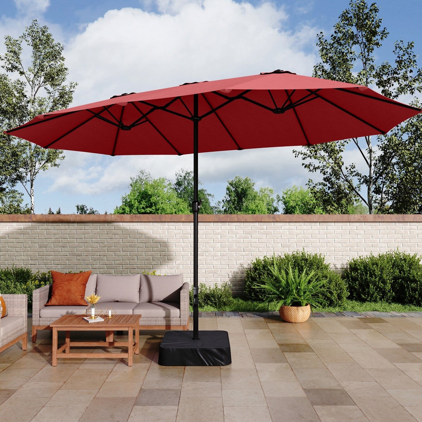 MAISON ARTS 15ft Double-Sided Patio Extra Large Twin Umbrella with Base Included
