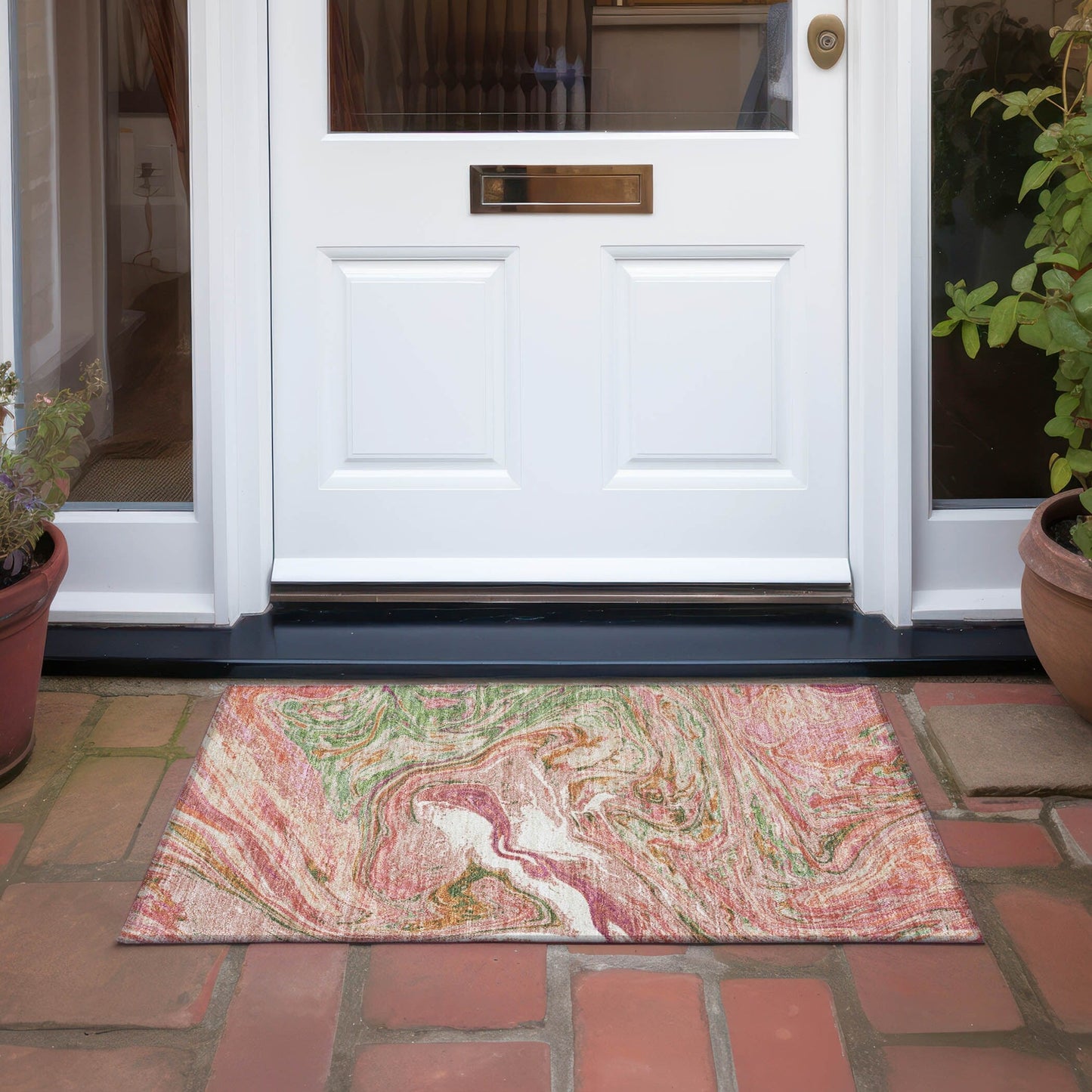 Machine Washable Indoor/ Outdoor Abstract Brushstroke Chantille Rug