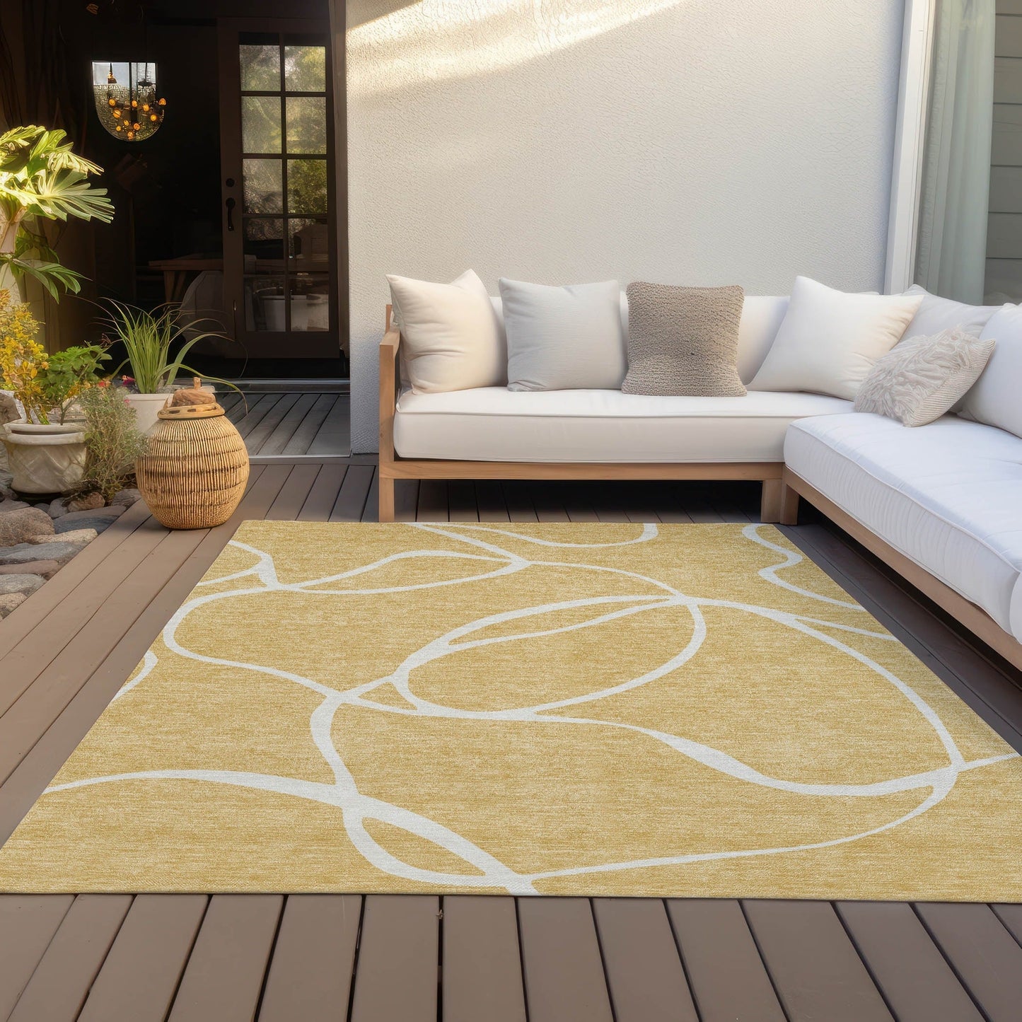 Machine Washable Indoor/ Outdoor Abstract Modern Chantille Rug