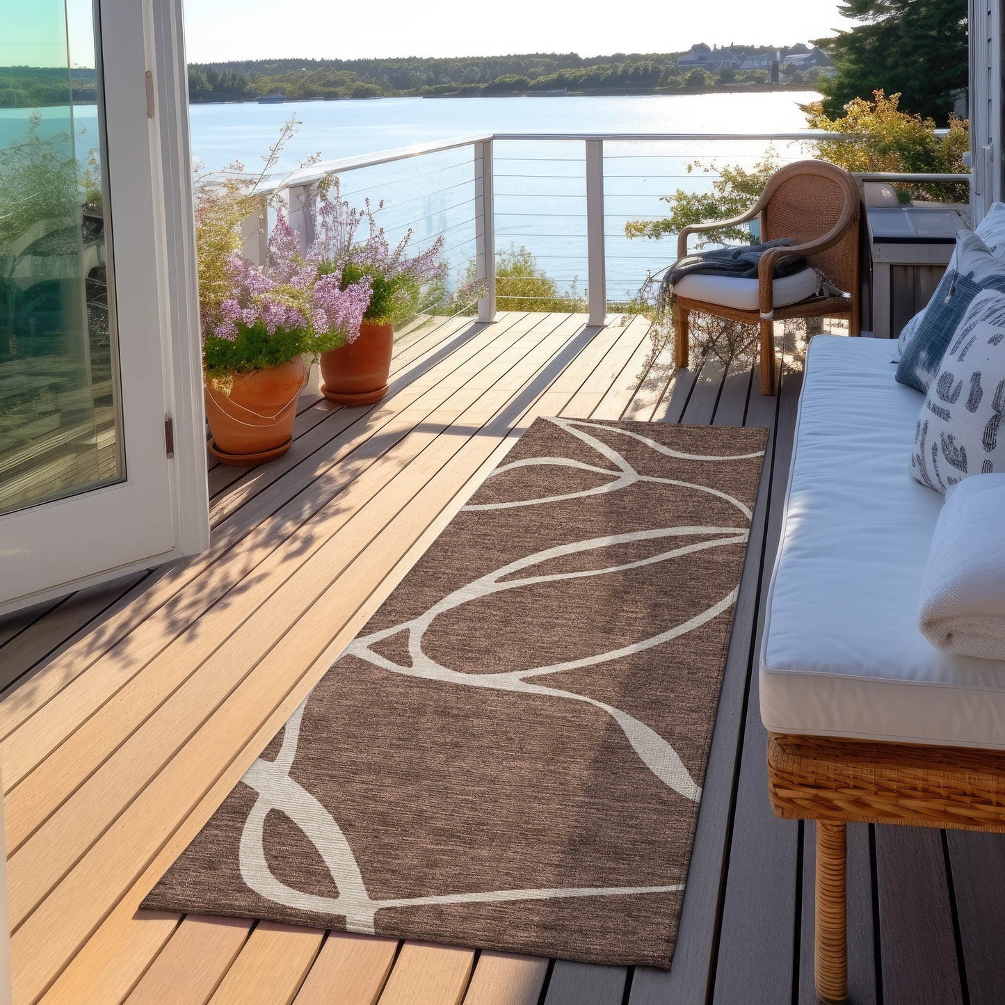Machine Washable Indoor/ Outdoor Abstract Modern Chantille Rug
