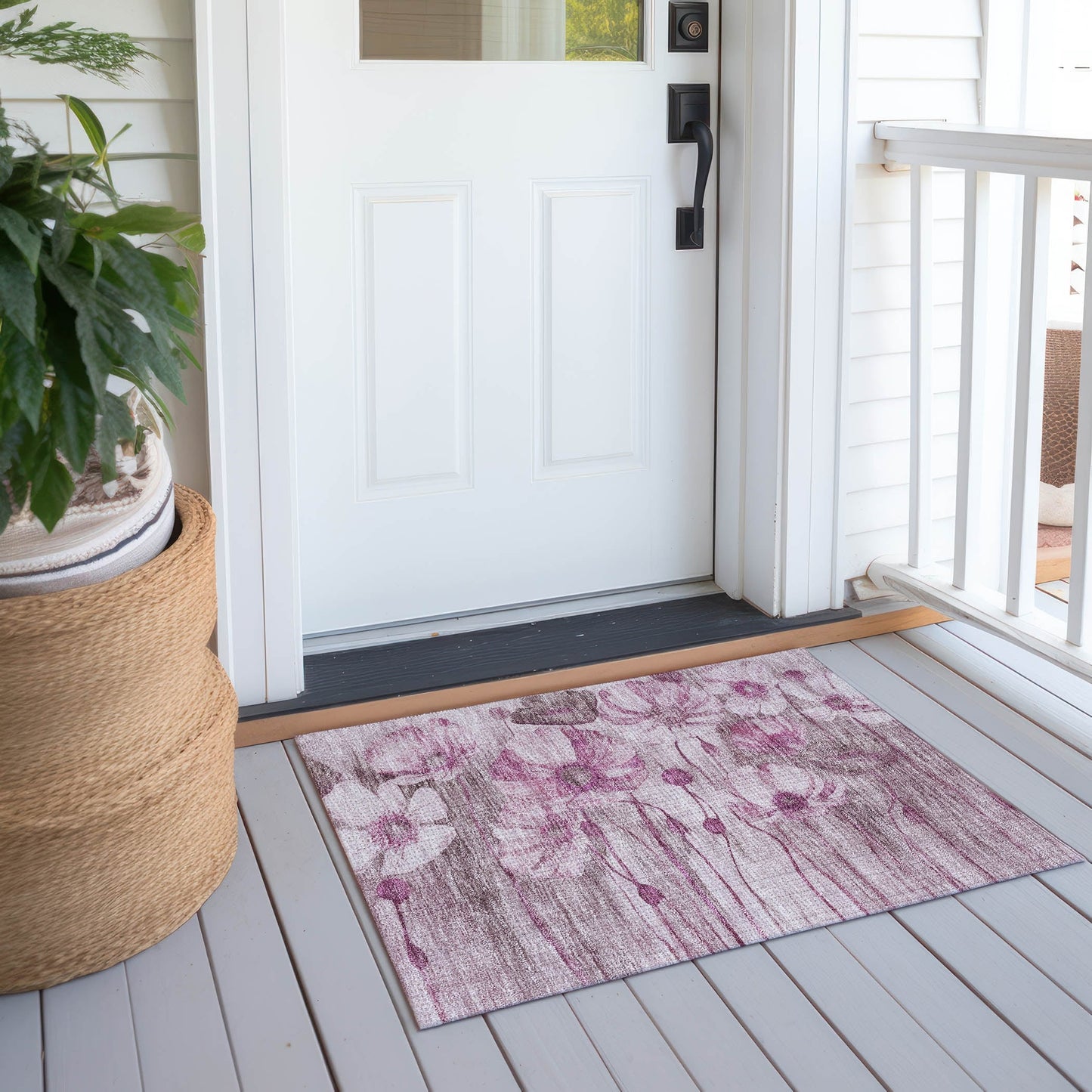 Machine Washable Indoor/ Outdoor Chantille Modern Floral Rug