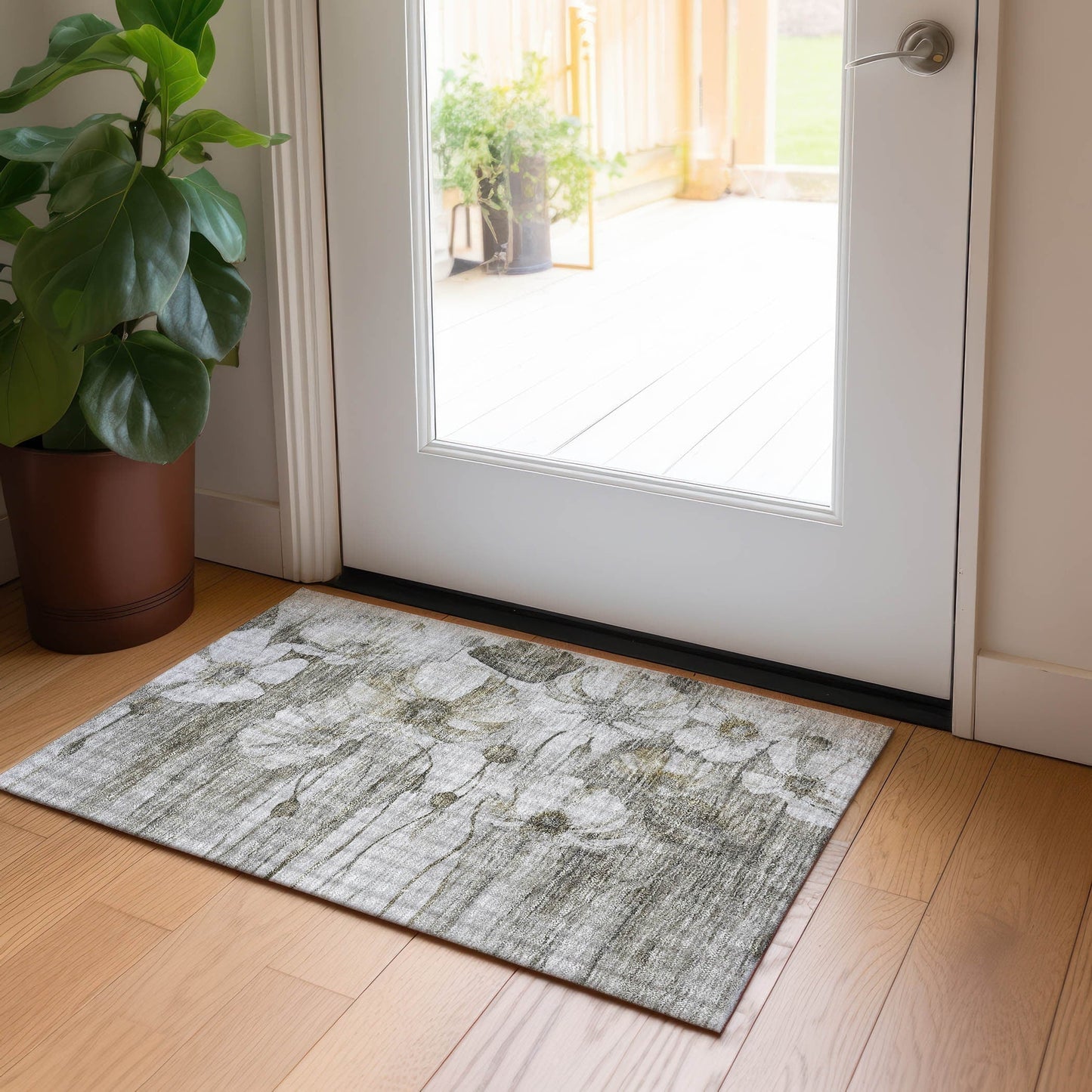 Machine Washable Indoor/ Outdoor Chantille Modern Floral Rug