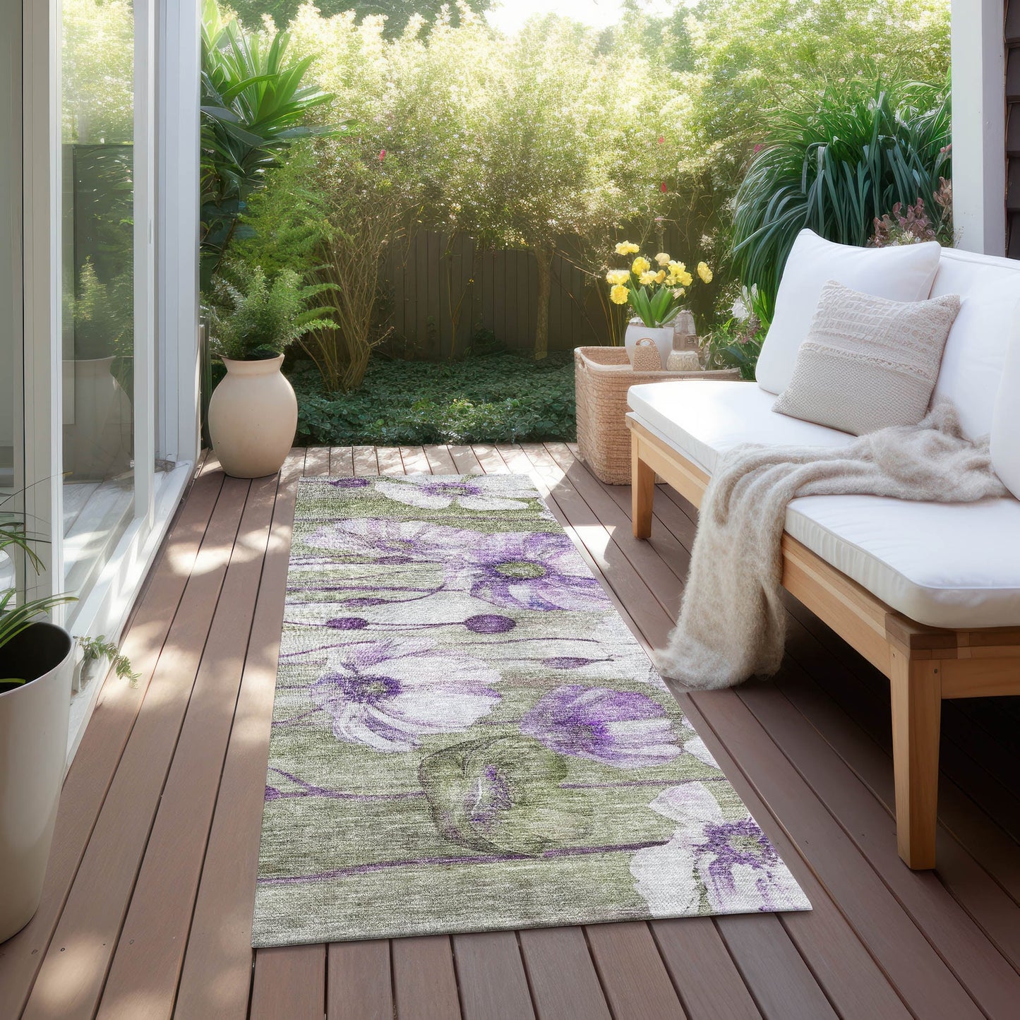 Machine Washable Indoor/ Outdoor Chantille Modern Floral Rug