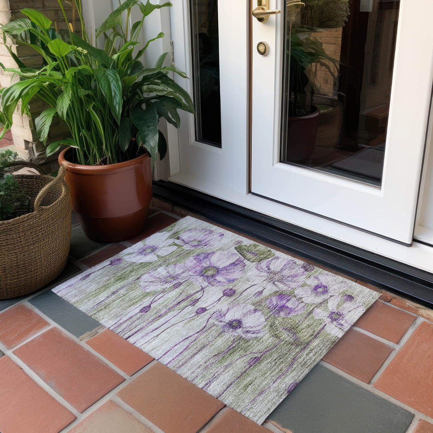 Machine Washable Indoor/ Outdoor Chantille Modern Floral Rug