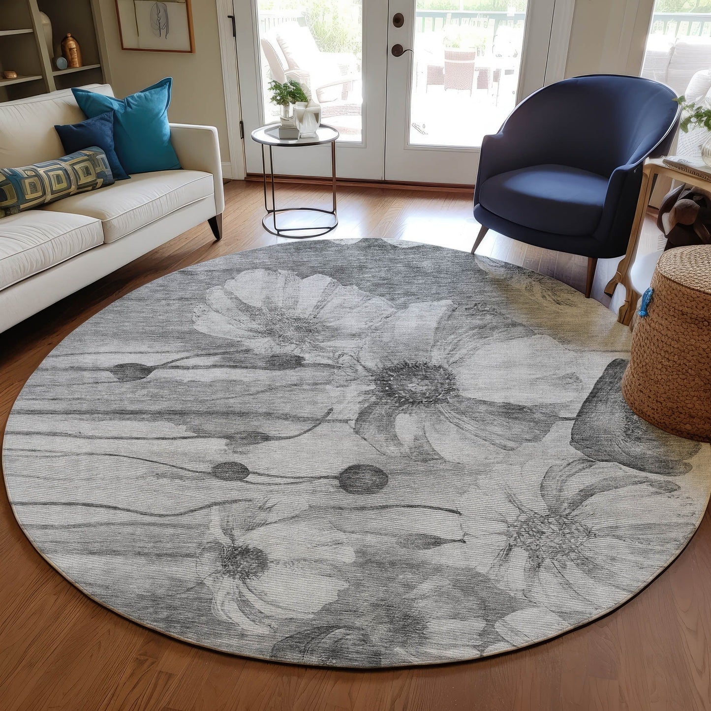 Machine Washable Indoor/ Outdoor Chantille Modern Floral Rug