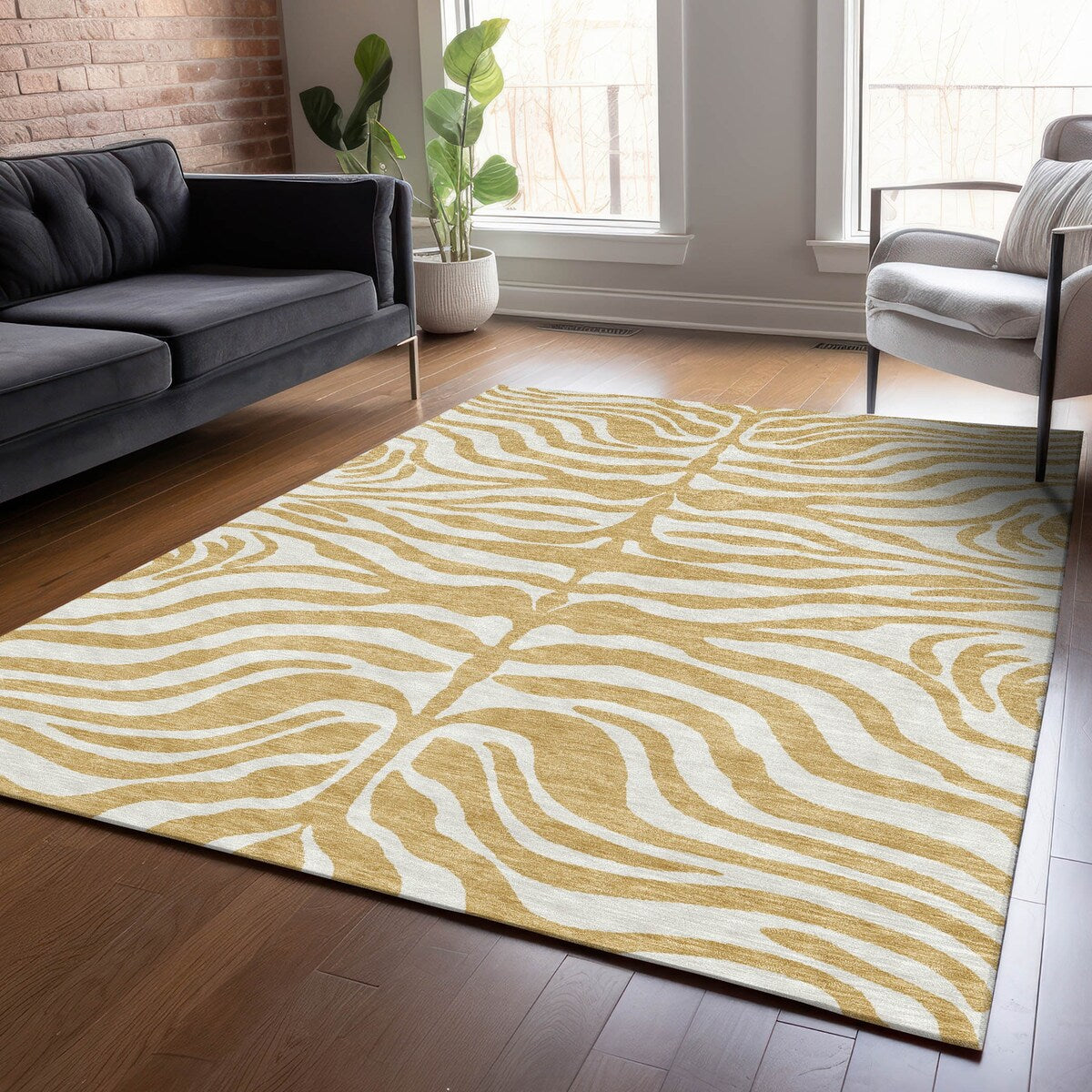 Machine Washable Indoor/ Outdoor Modern Animal Print Chantille Rug