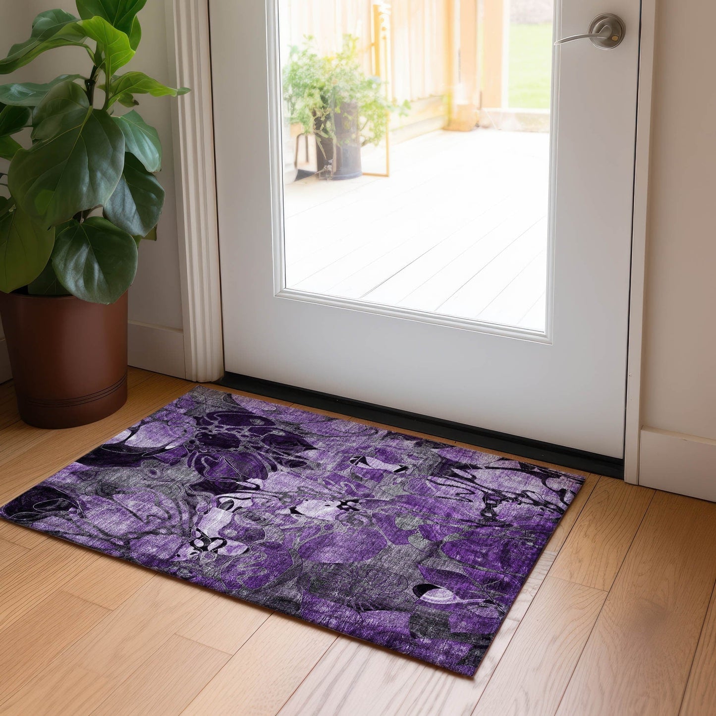 Machine Washable Indoor/ Outdoor Modern Floral Chantille Rug