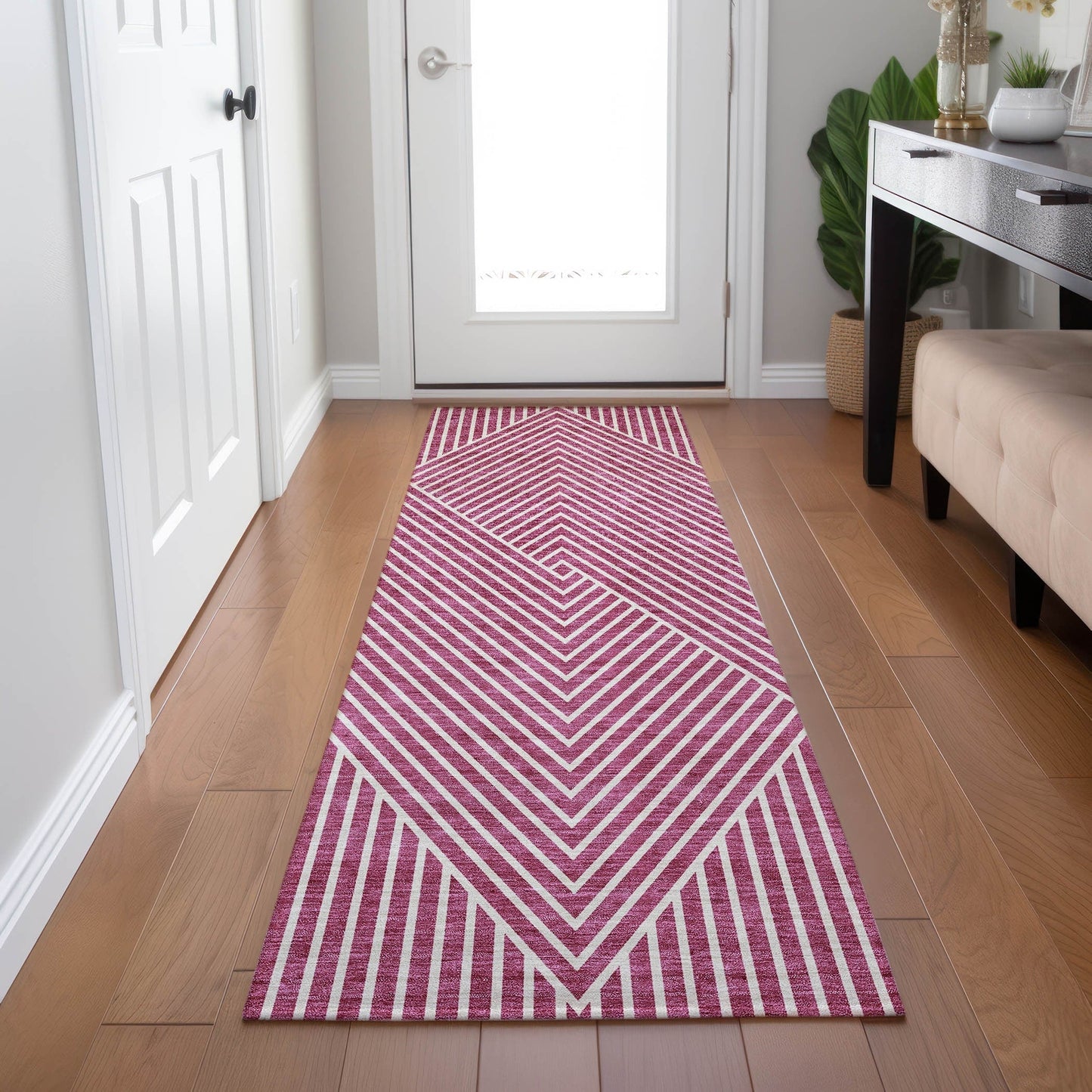 Machine Washable Indoor/ Outdoor Modern Geo Chantille Rug