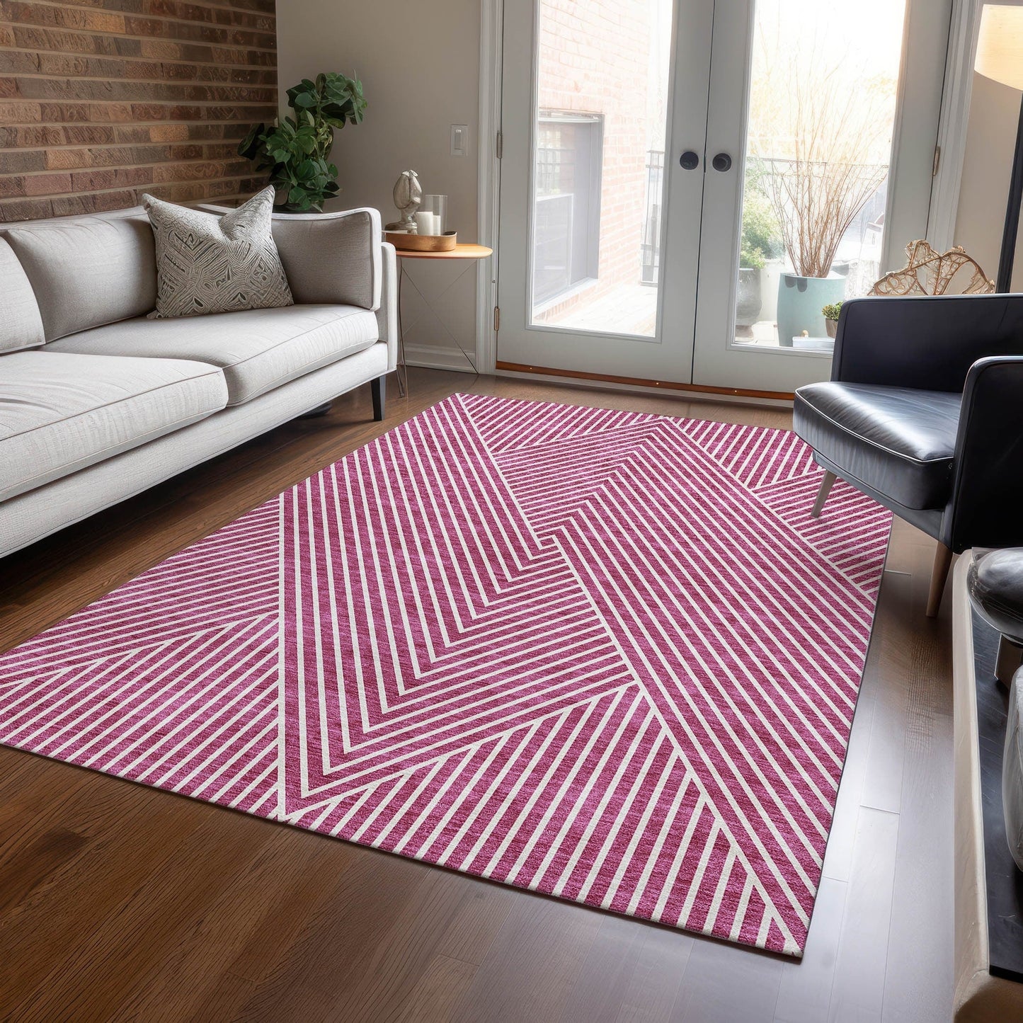 Machine Washable Indoor/ Outdoor Modern Geo Chantille Rug