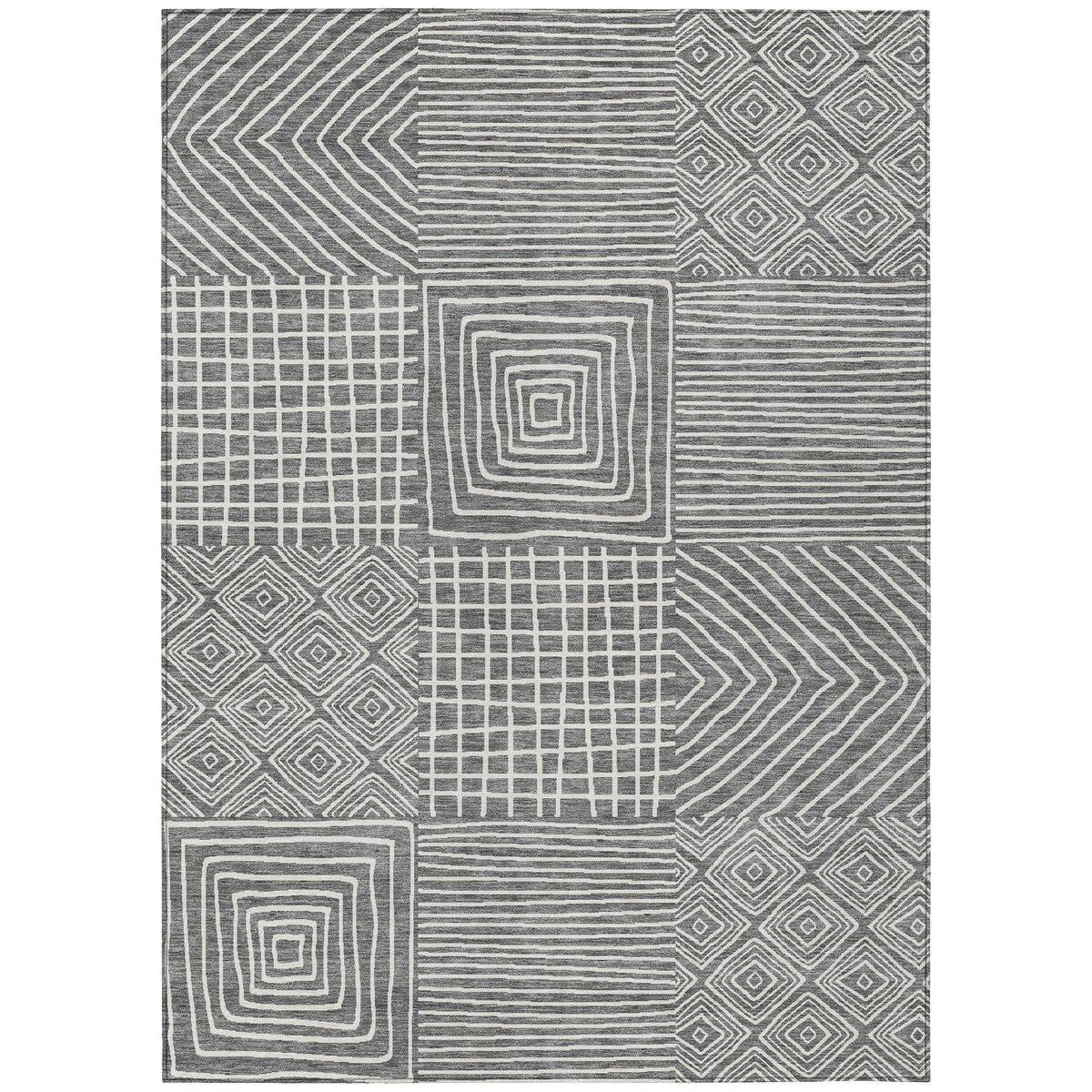 Machine Washable Indoor/ Outdoor Modern Mosaic Chantille Rug