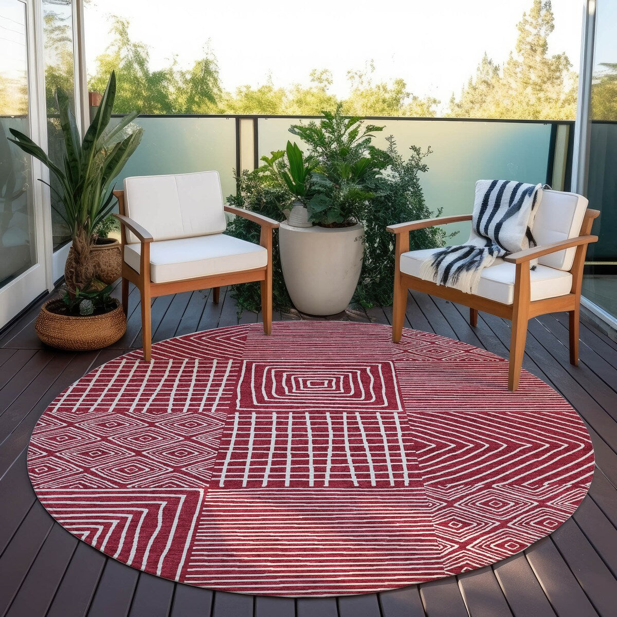 Machine Washable Indoor/ Outdoor Modern Mosaic Chantille Rug