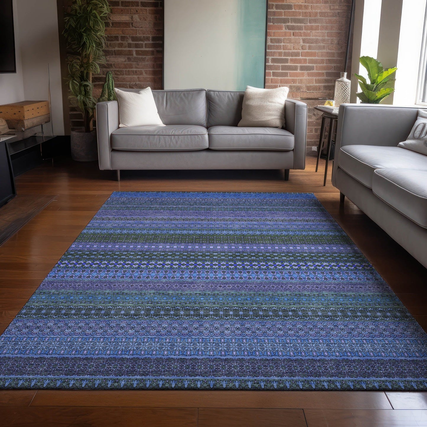 Machine Washable Indoor/ Outdoor Moroccan Stripes Chantille Rug