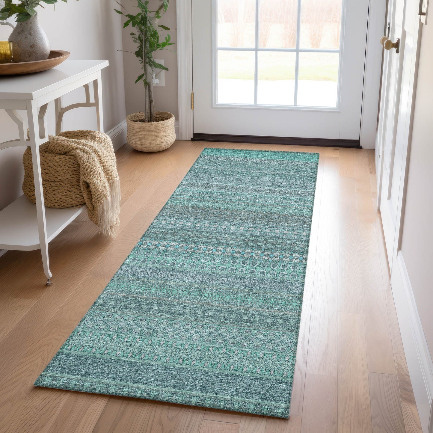 Machine Washable Indoor/ Outdoor Moroccan Stripes Chantille Rug