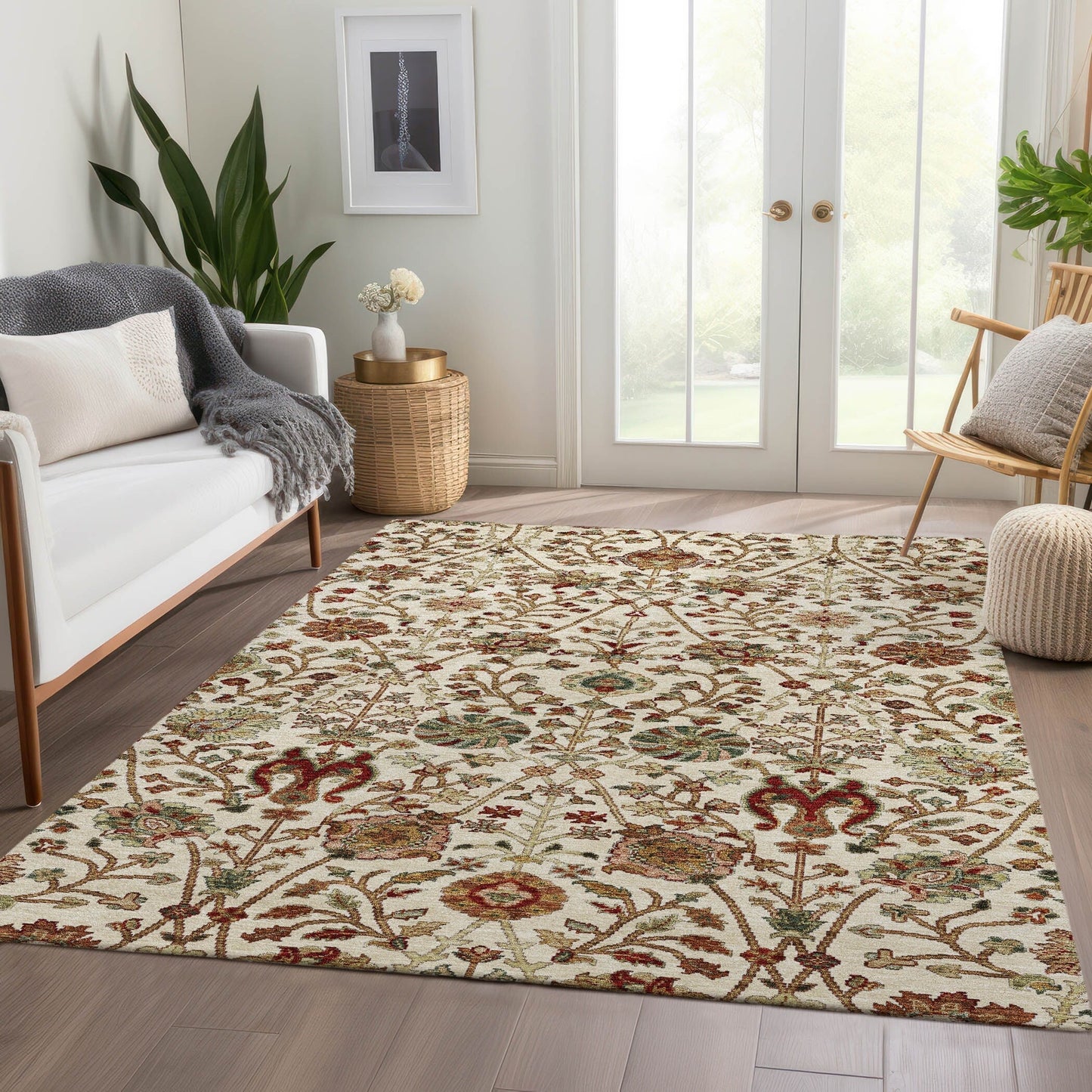 Machine Washable Indoor/ Outdoor Traditional Kashan Chantille Rug