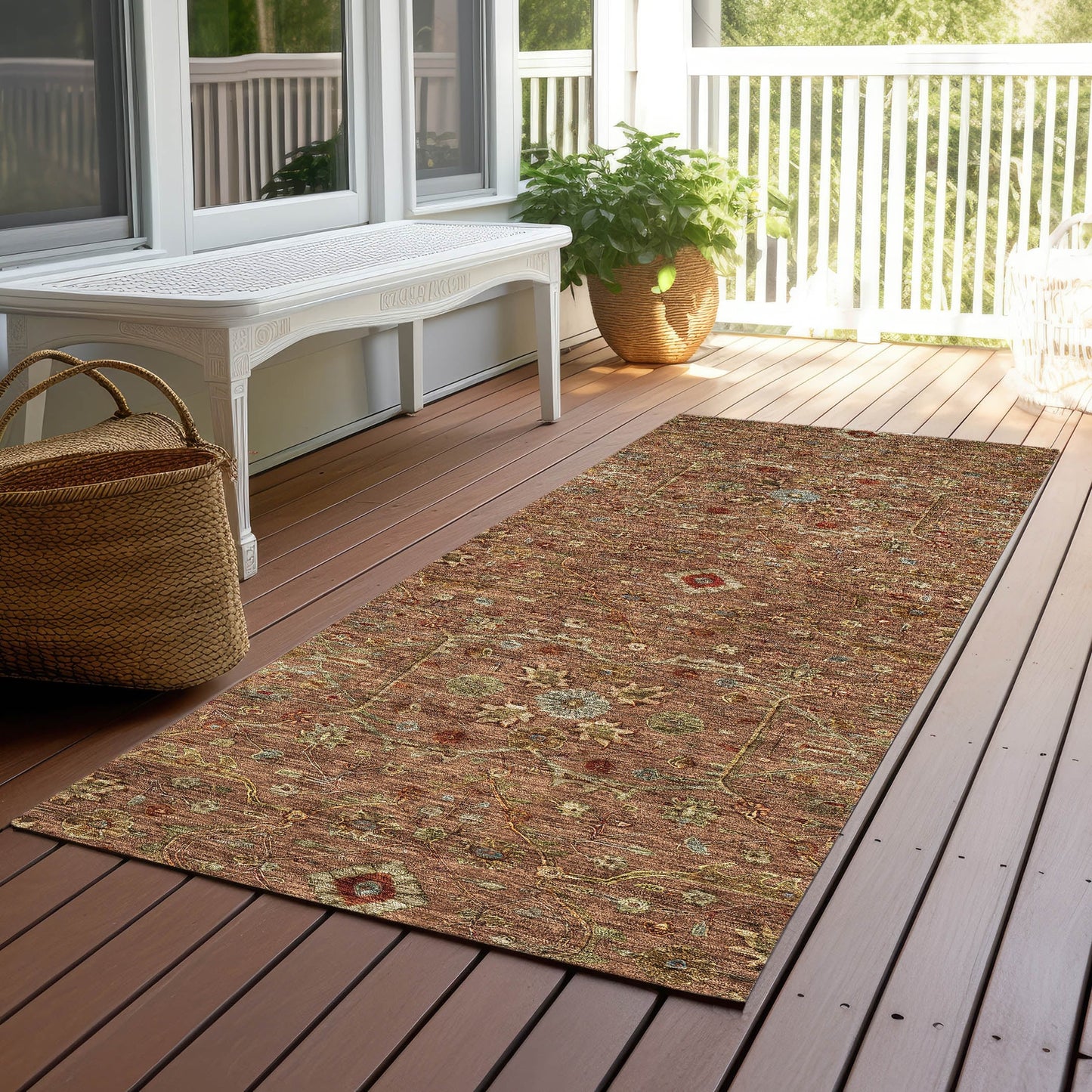 Machine Washable Indoor/ Outdoor Traditional Persian Chantille Rug
