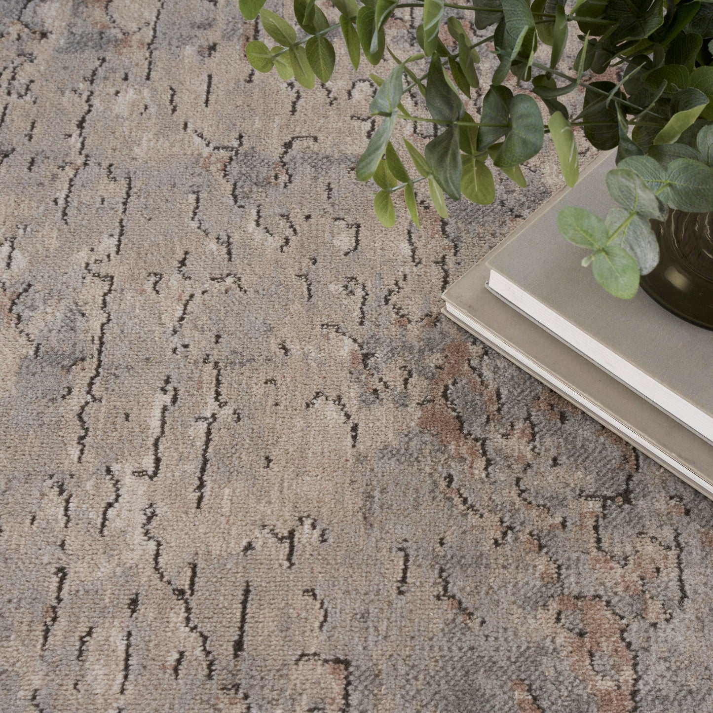 Nourison Concerto Distressed Abstract Beige Grey Area Rug