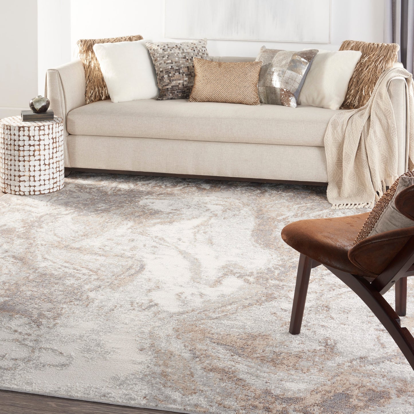 Nourison Elation Modern Abstract Ivory Grey Area Rug