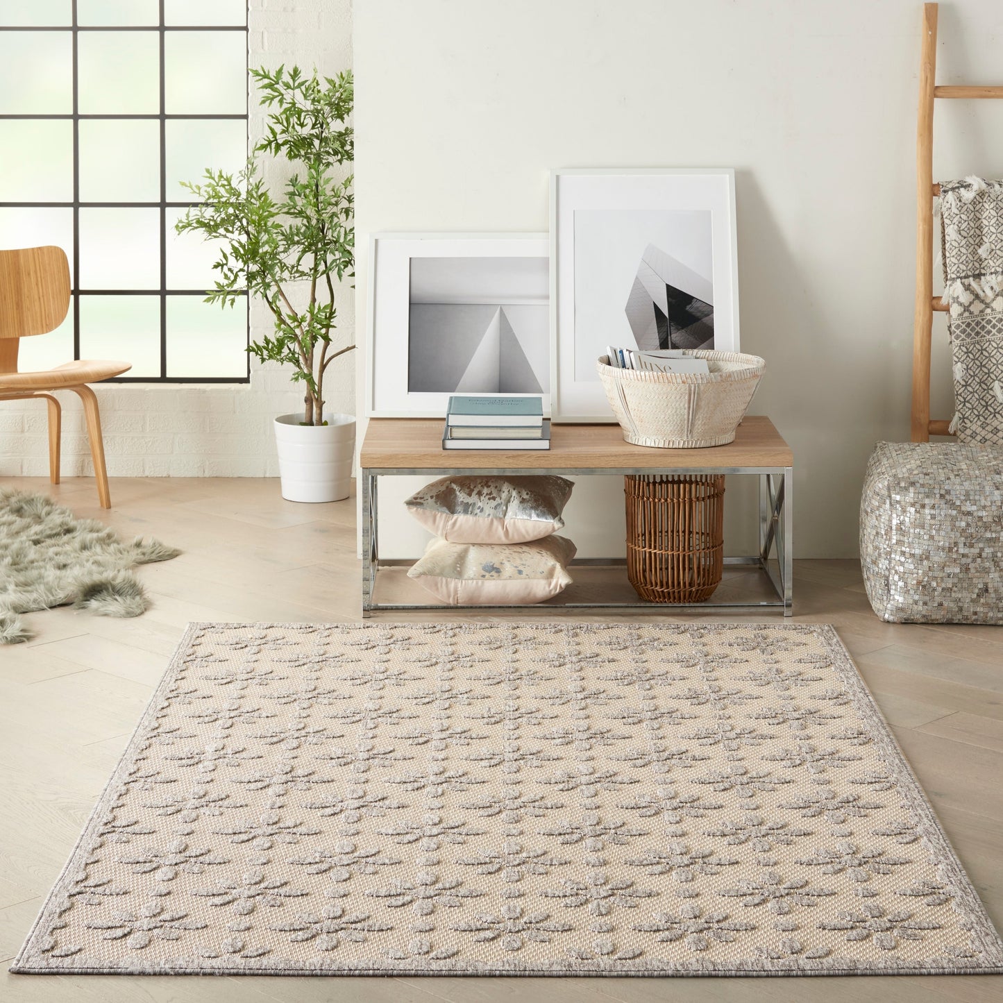 Nourison Palamos Modern Floral Hi Low Geometric Indoor Outdoor Area Rug