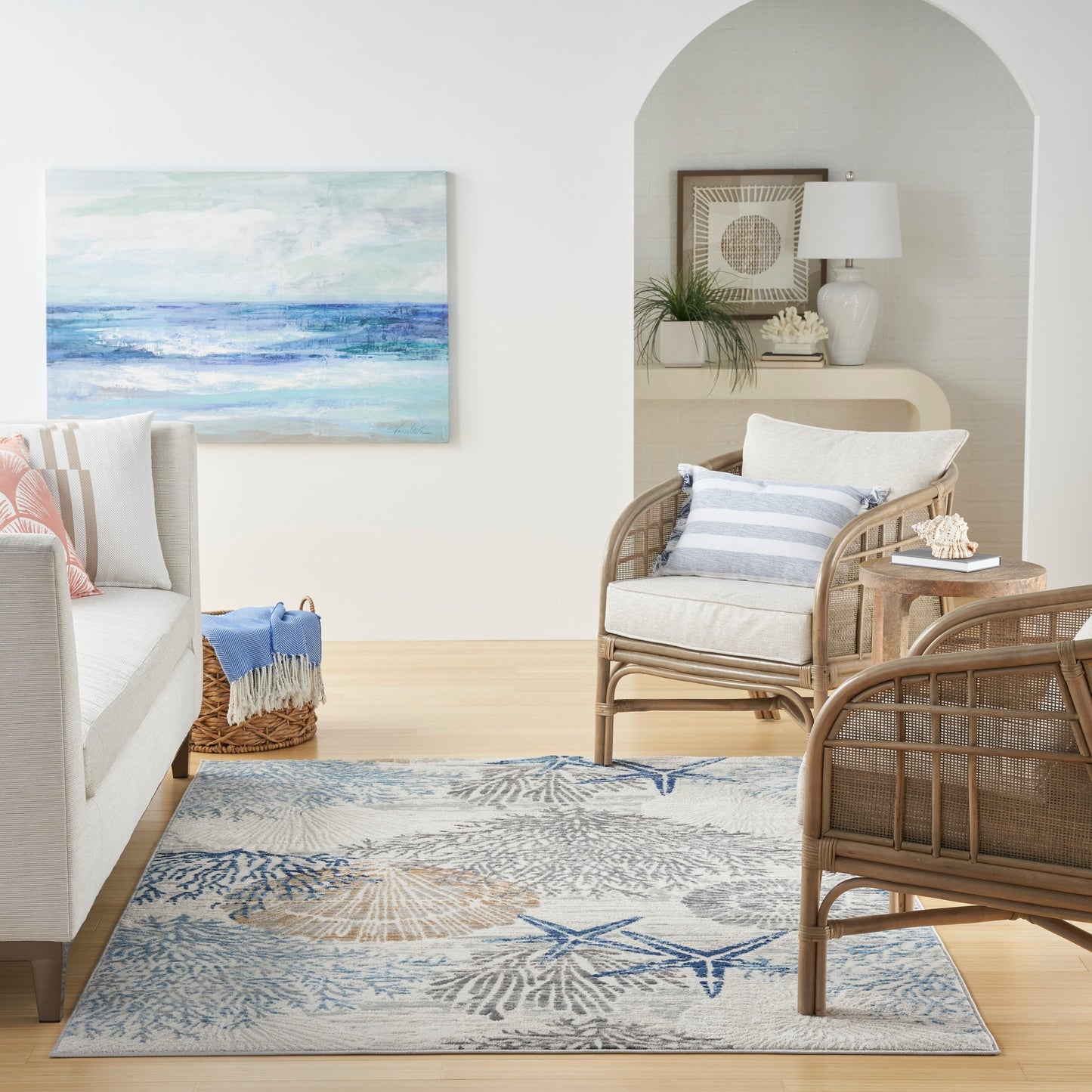 Nourison Pompeii Coastal Beach Shells and Coral Area Rug