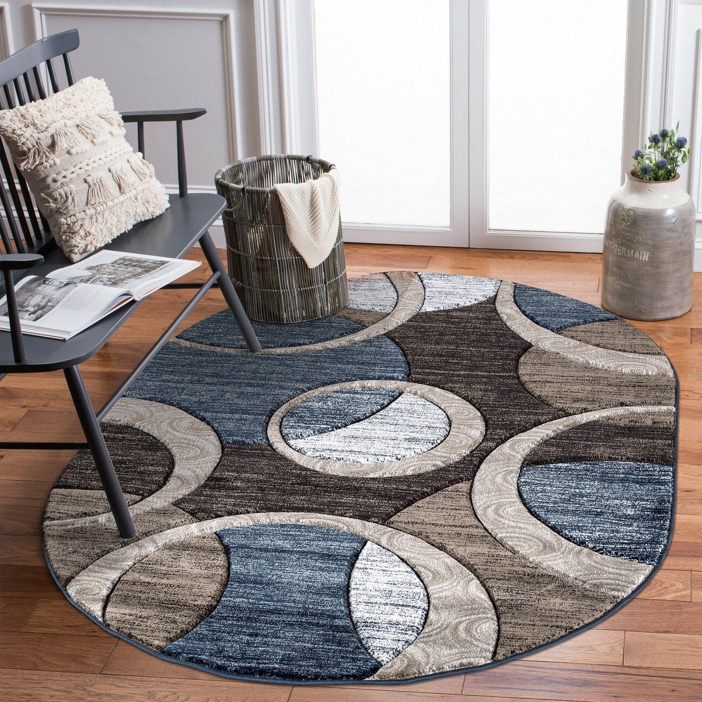 Orelsi Collection Abstract Geometric Circles Area Rug